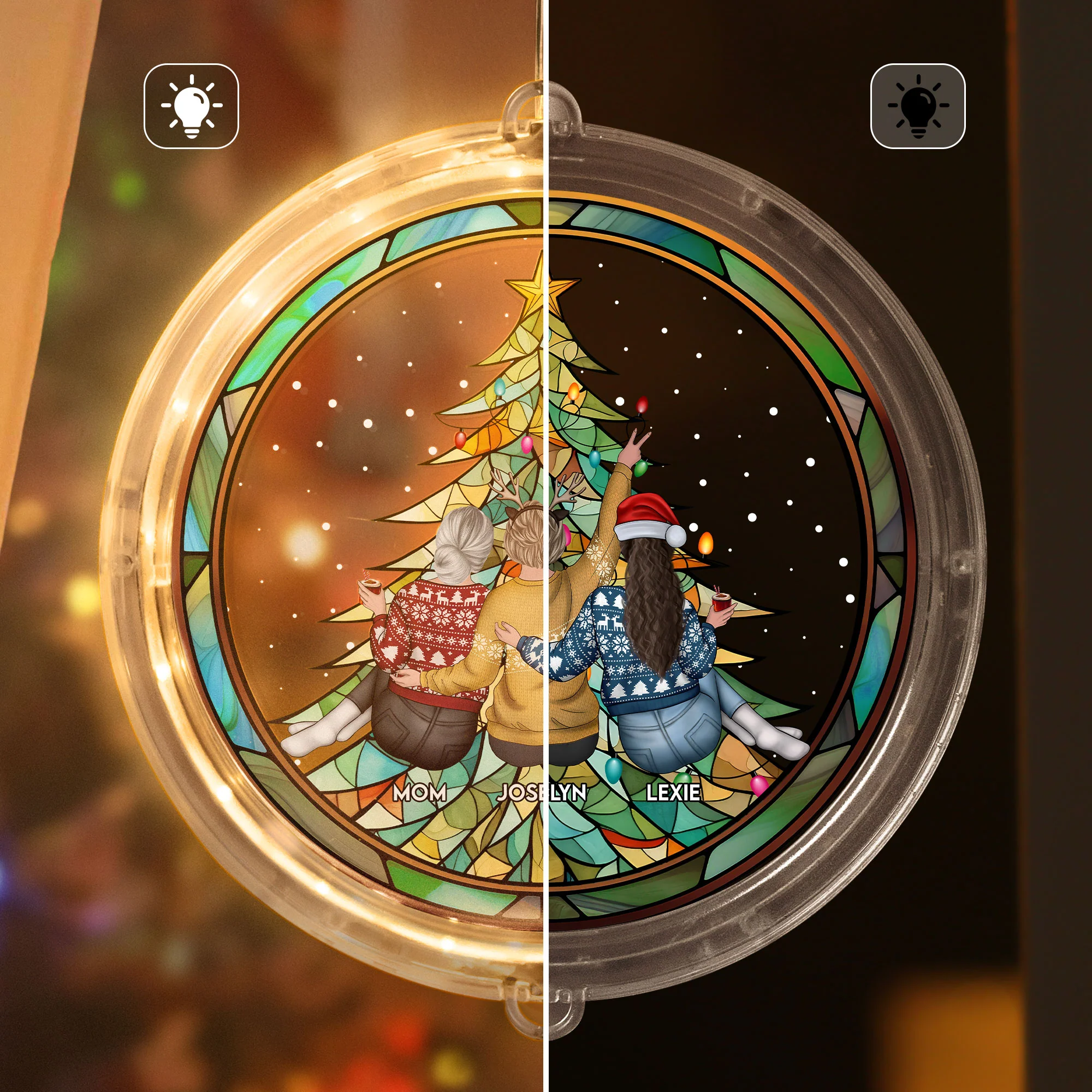 Mother, Daughter Together By Christmas Tree - Personalized LED Pendant Light - Image 2