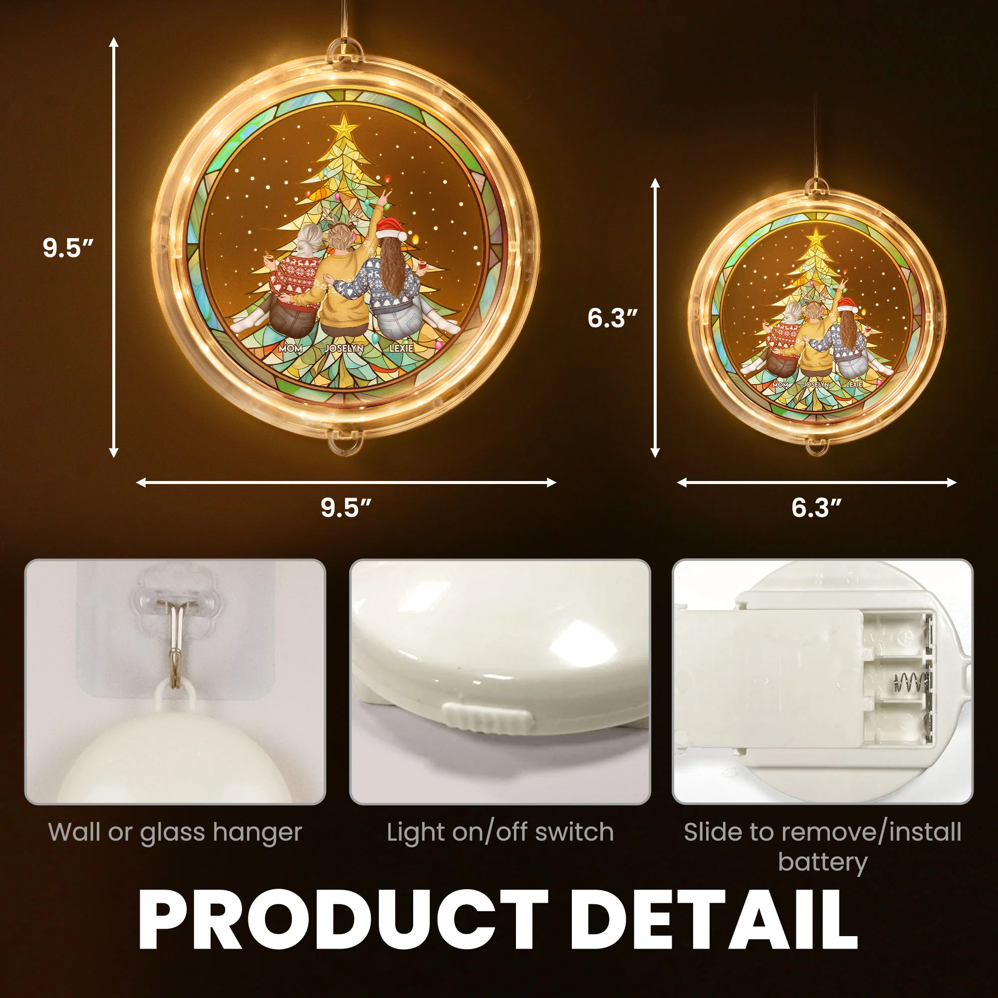 Mother, Daughter Together By Christmas Tree - Personalized LED Pendant Light - Image 5