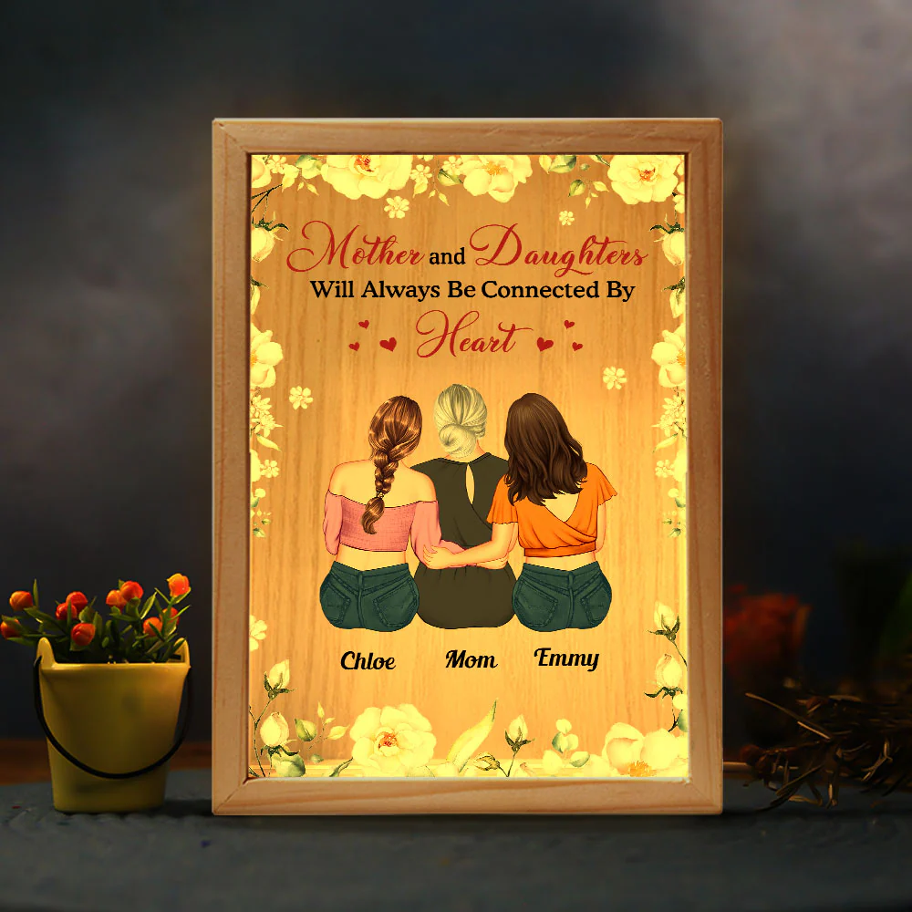 Mother & Daughters Are Connected By Heart - Personalized Frame Light Box - Image 2