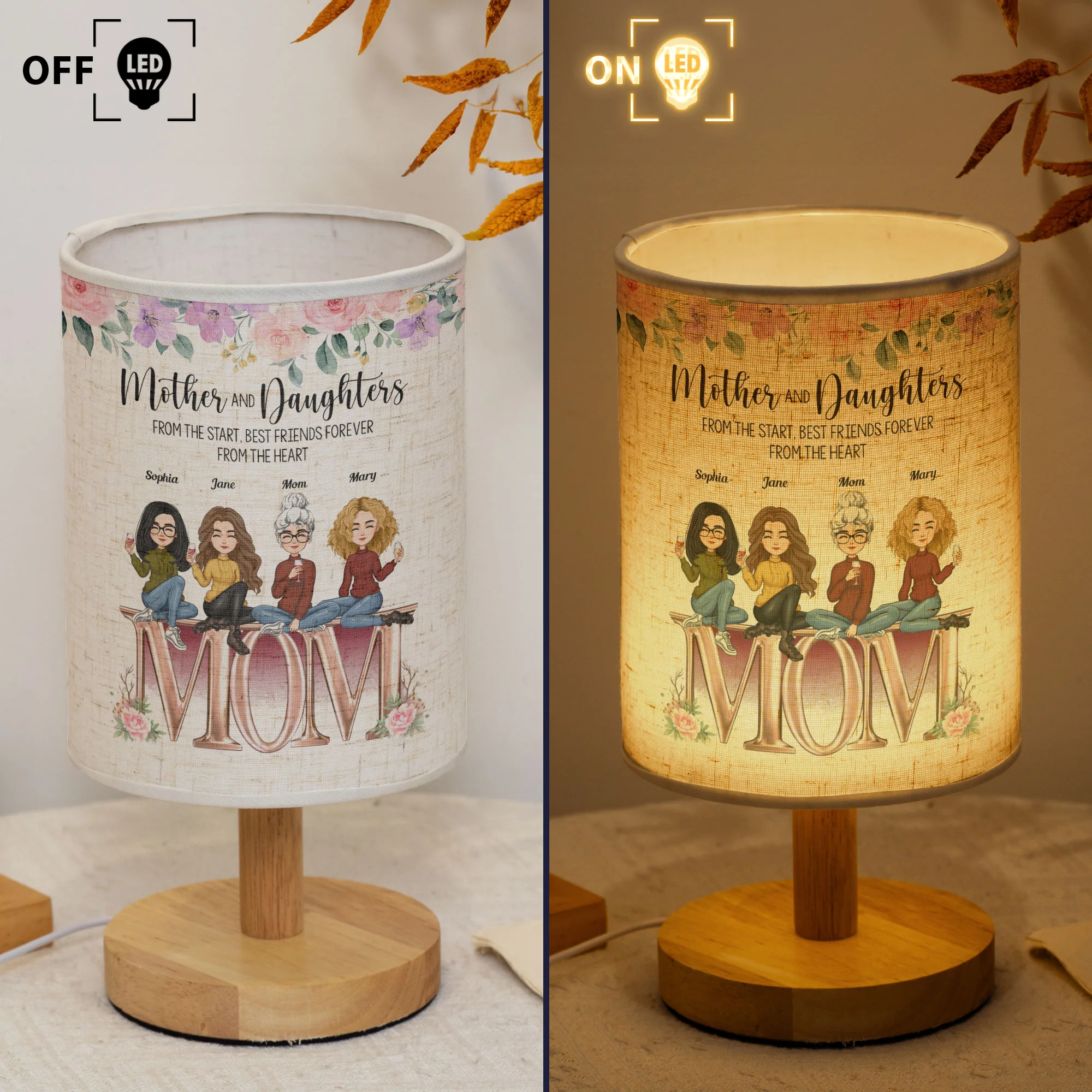Mother & Daughters Best Friends Forever From The Heart - Personalized Fabric Lamp - Image 4