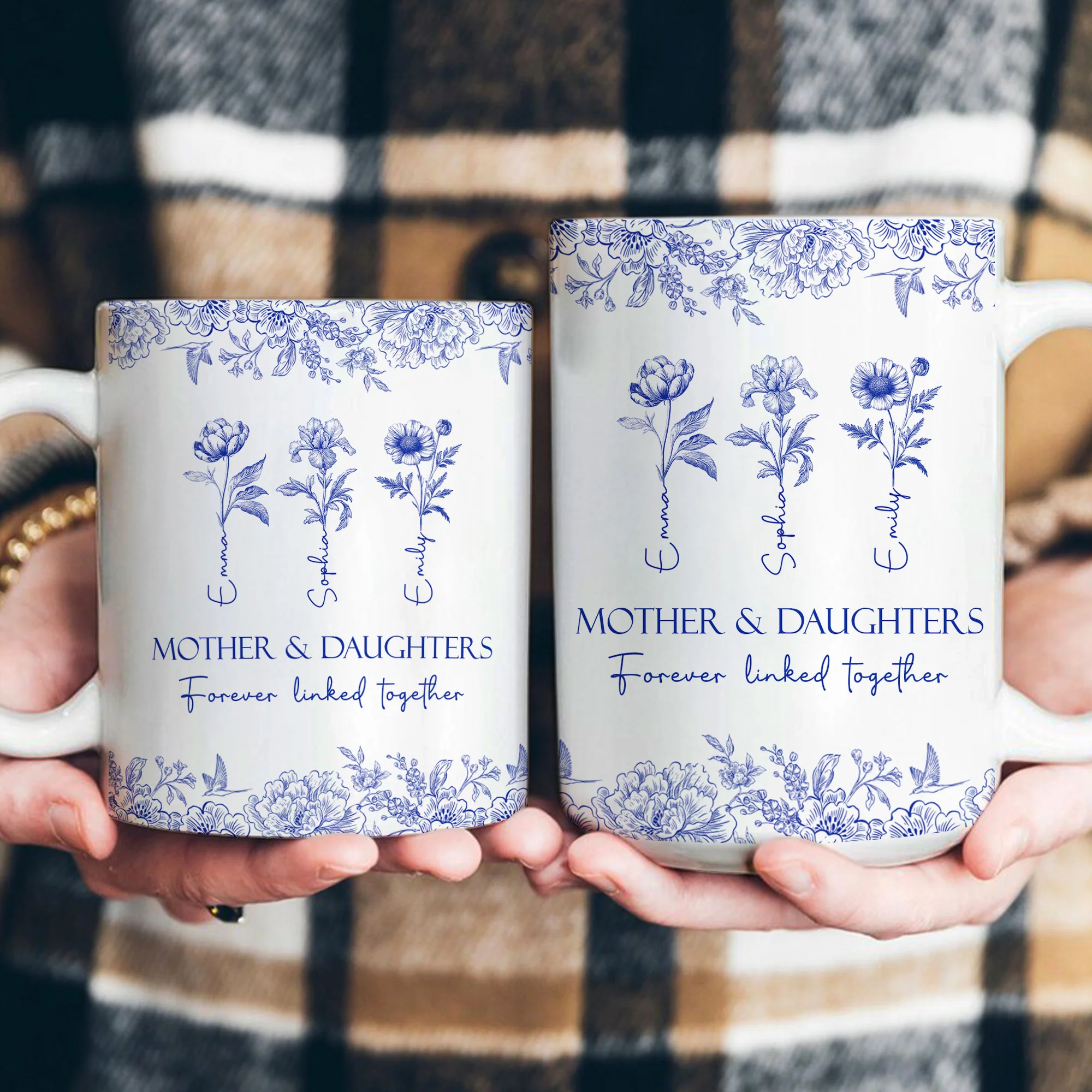 Mother & Daughters Forever Linked Together Birth Flower - Personalized Mug - Image 4