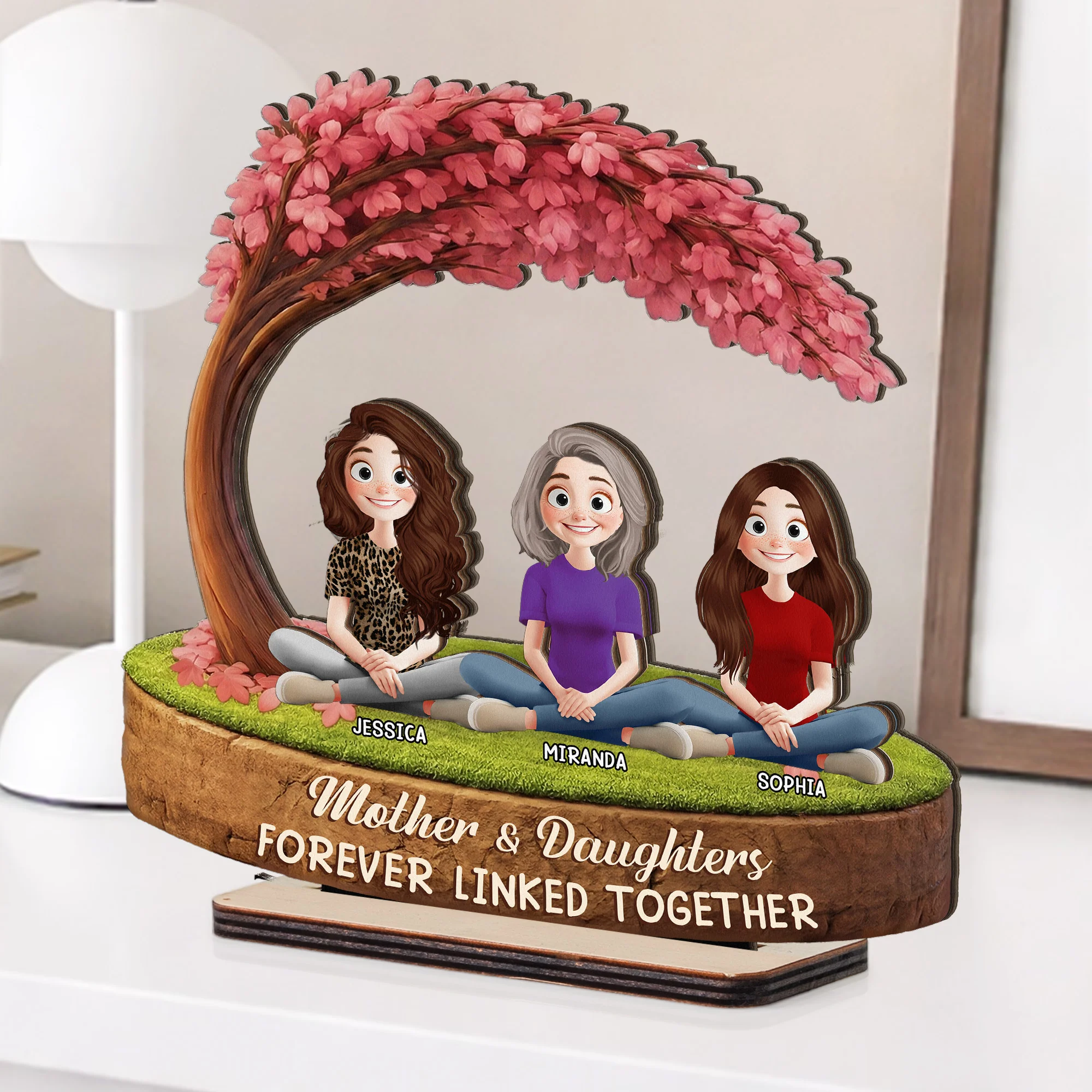 Mother & Daughters Forever Linked Together Mother's Day Gift For Mom - Personalized Wooden Plaque - Image 2