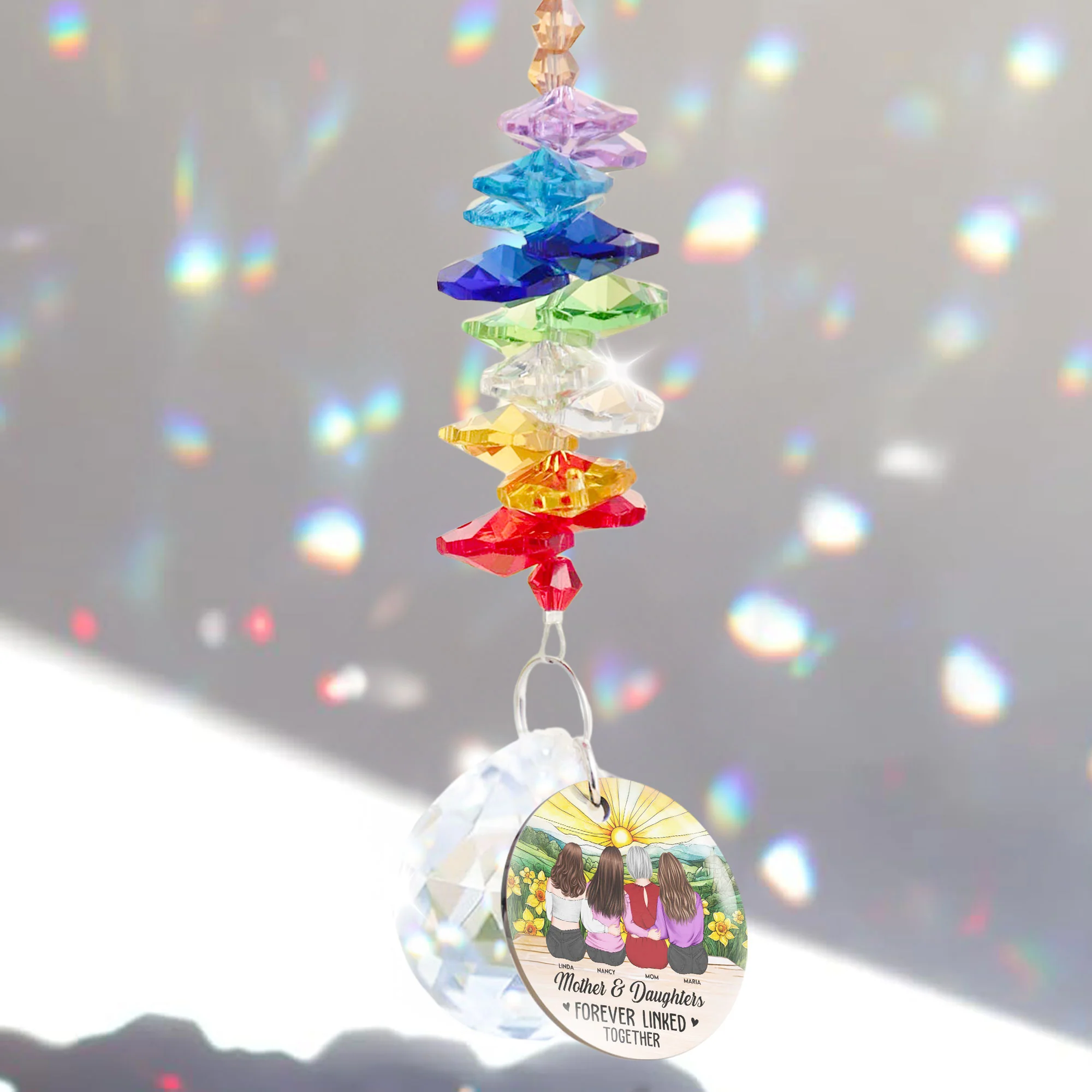 Mother Daughters Forever Linked Together - Personalized Ball Prism Suncatcher - Image 3