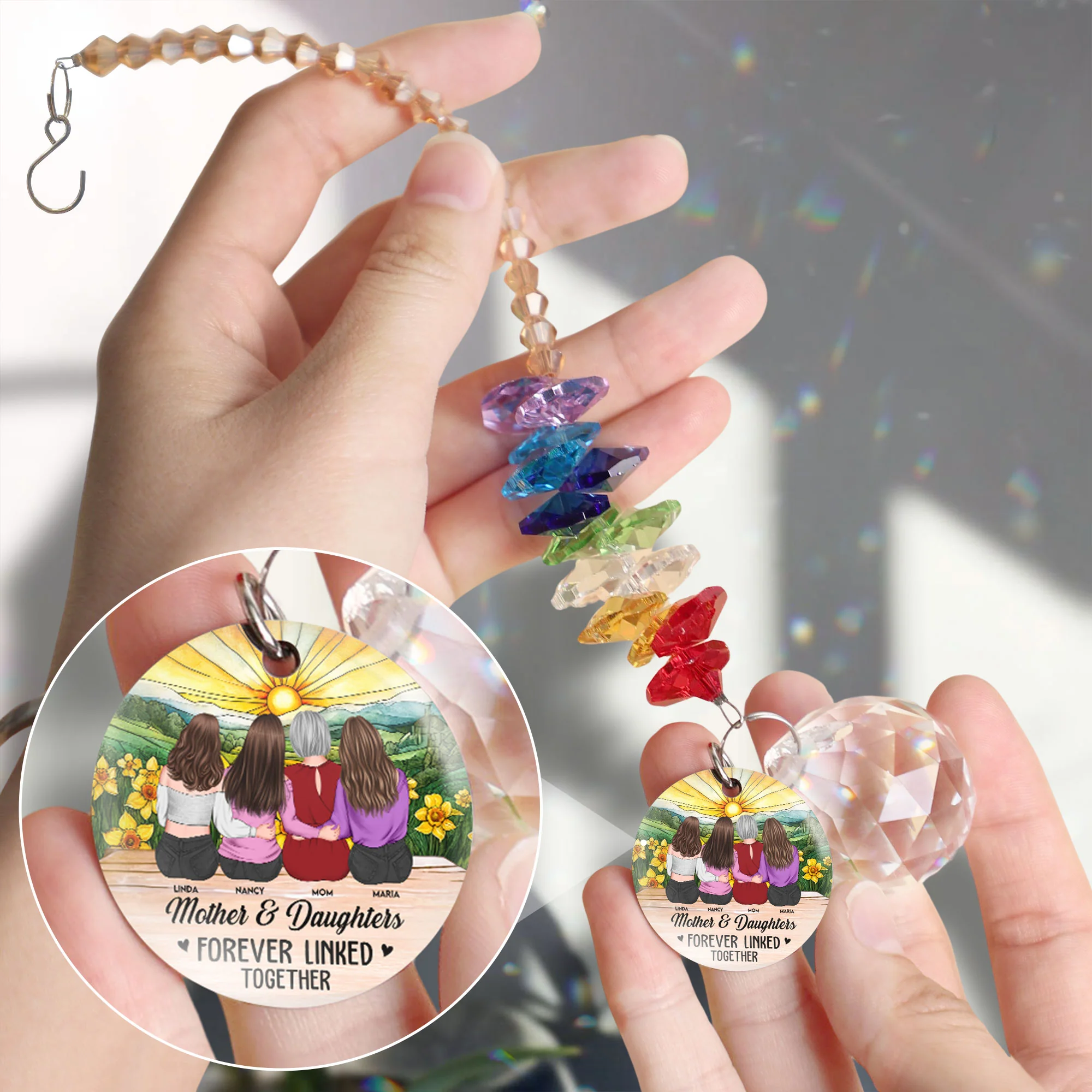 Mother Daughters Forever Linked Together - Personalized Ball Prism Suncatcher - Image 4