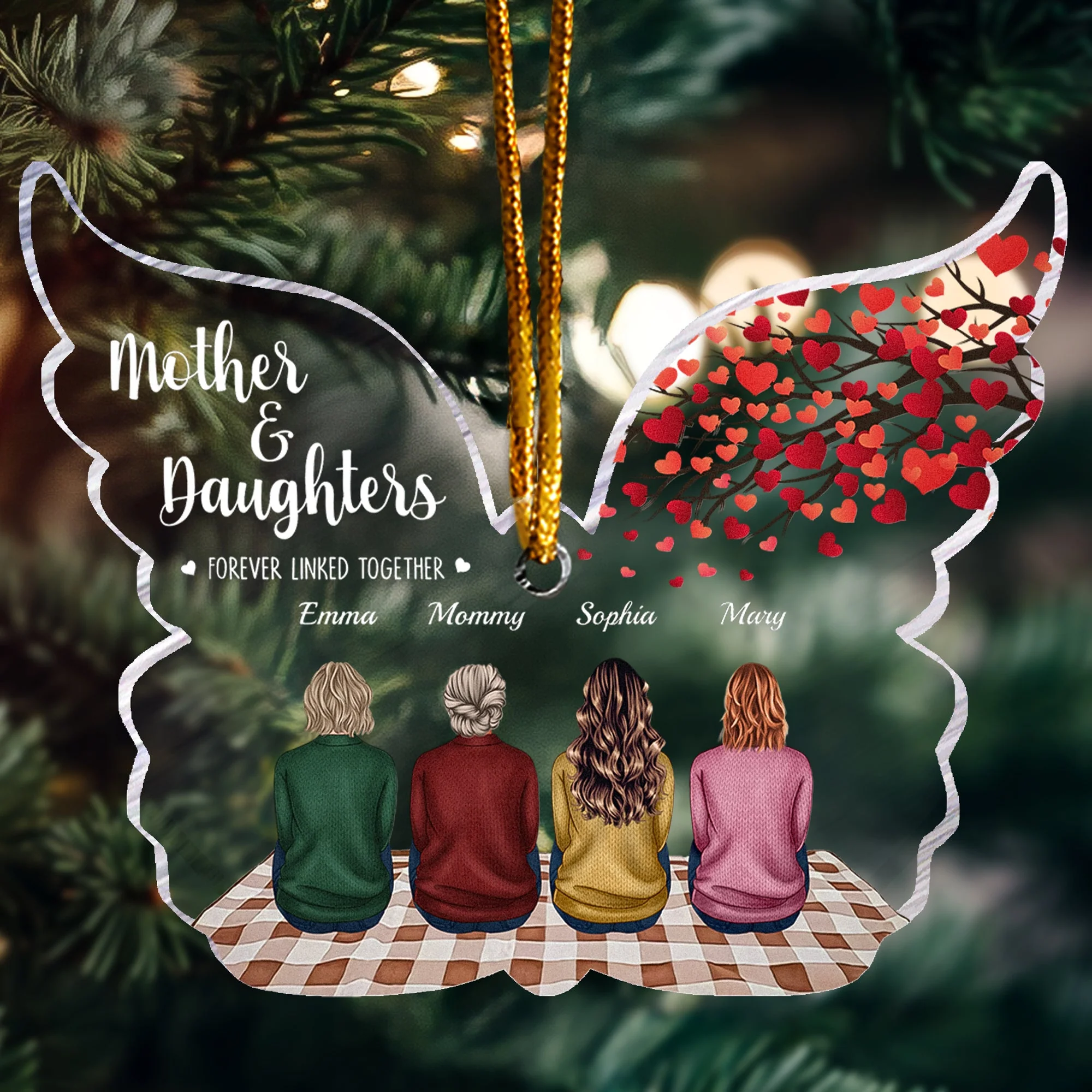 Mother & Daughters Forever Linked Together - Personalized Butterfly Shaped Acrylic Ornament - Image 2