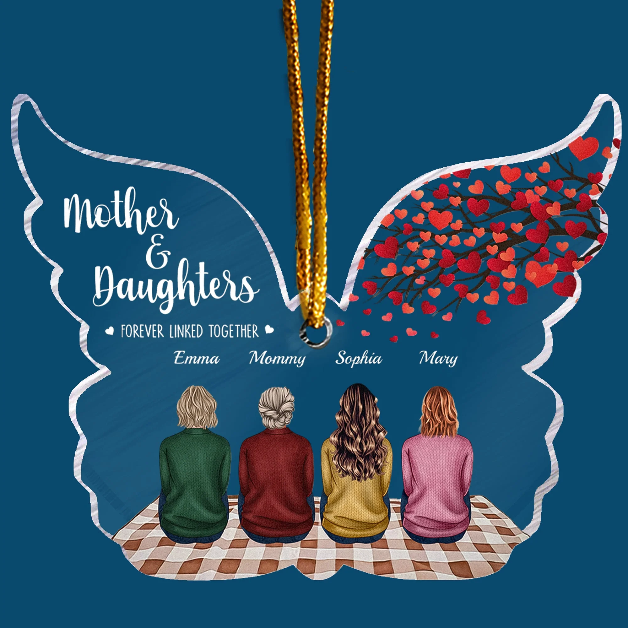 Mother & Daughters Forever Linked Together - Personalized Butterfly Shaped Acrylic Ornament - Image 4
