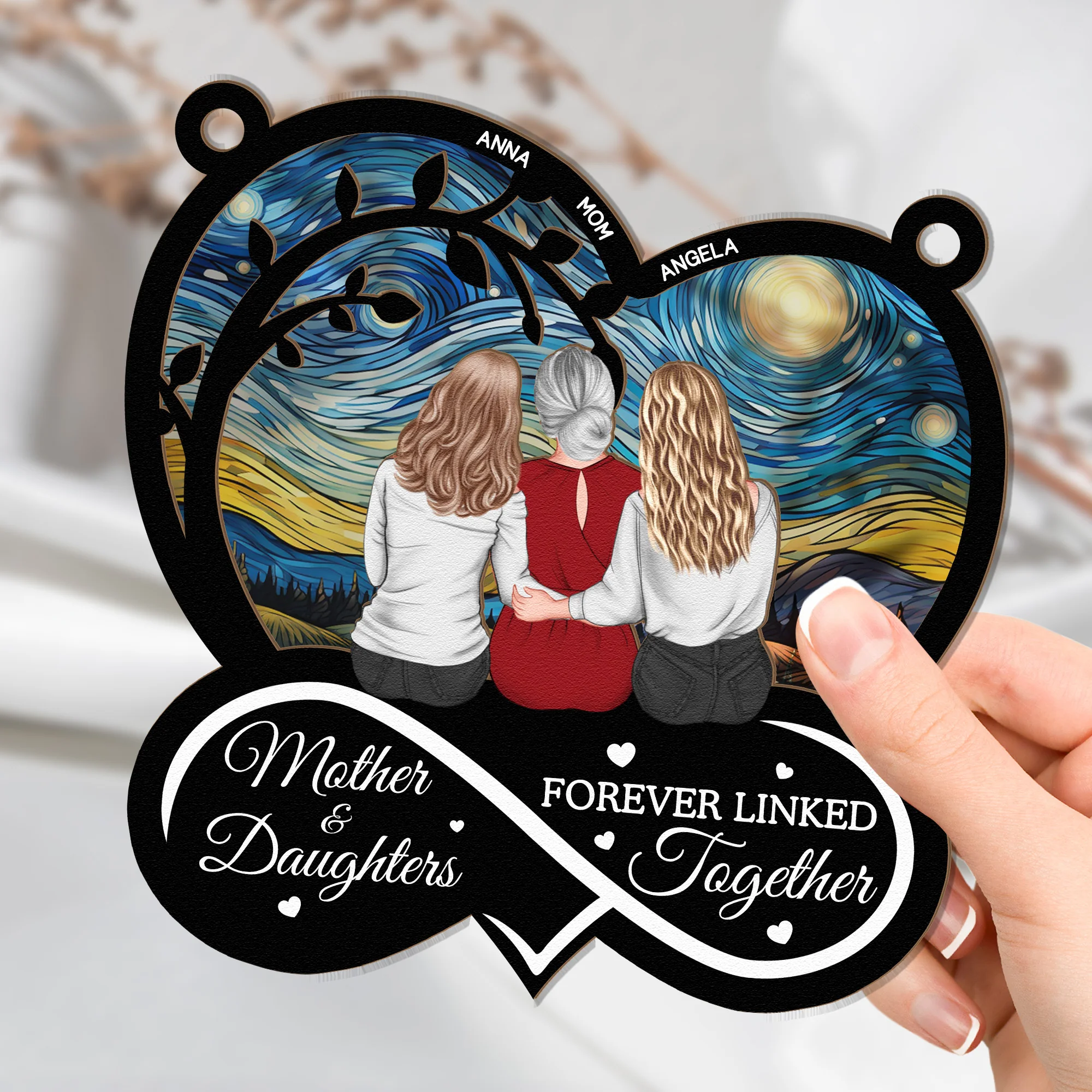 Mother & Daughters Forever Linked Together - Personalized Window Hanging Suncatcher Ornament - Image 3