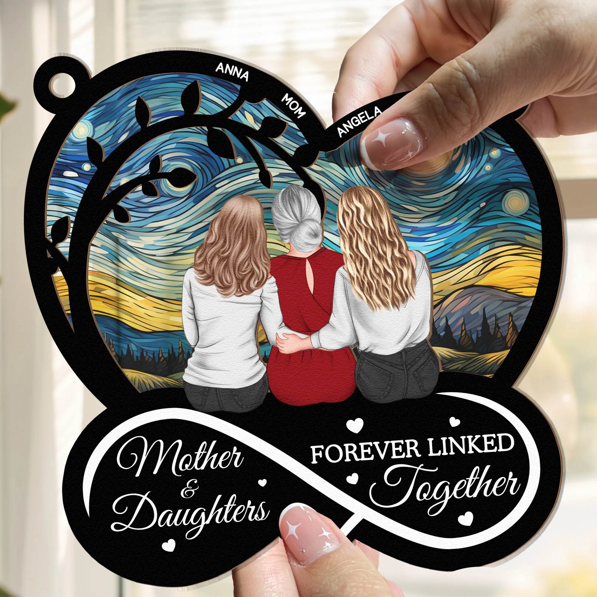 Mother & Daughters Forever Linked Together - Personalized Window Hanging Suncatcher Ornament - Image 4