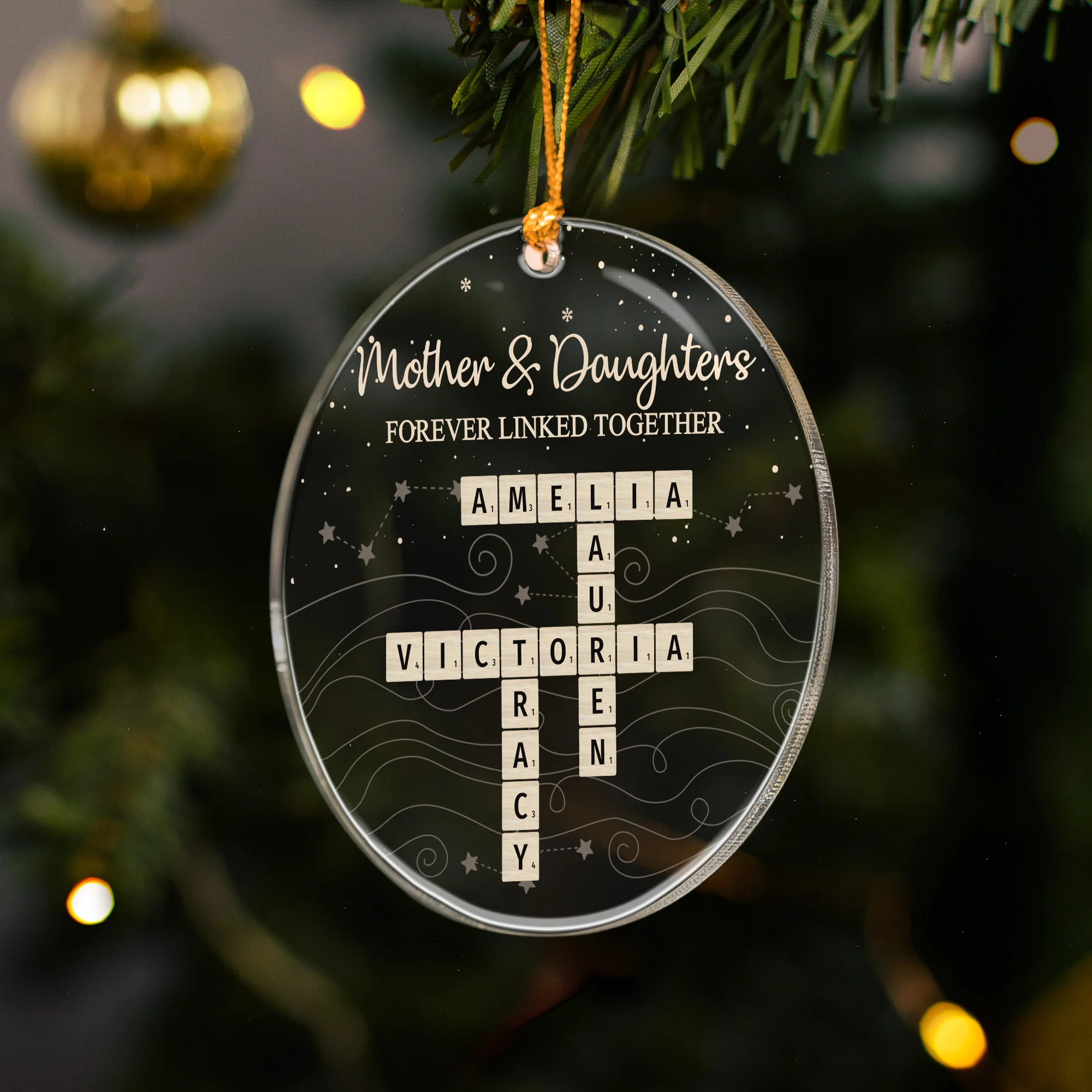 Mother & Daughters Forever Linked Together Scabble - Personalized Acrylic Ornament - Image 3