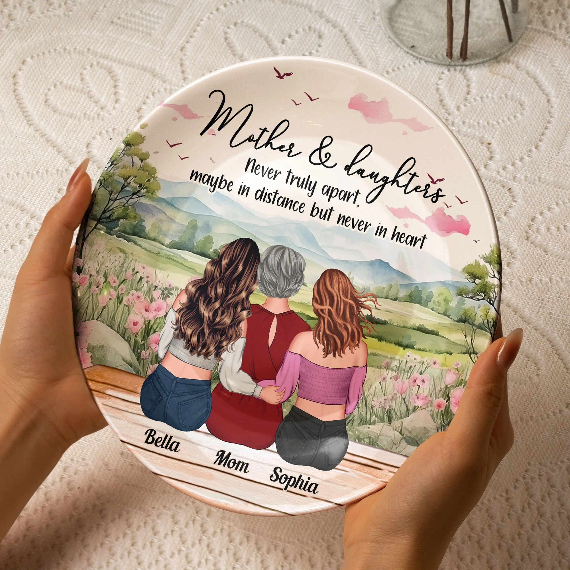 Mother & Daughters Never Truly Apart Mom Gifts - Personalized Ceramic Plate - Image 3