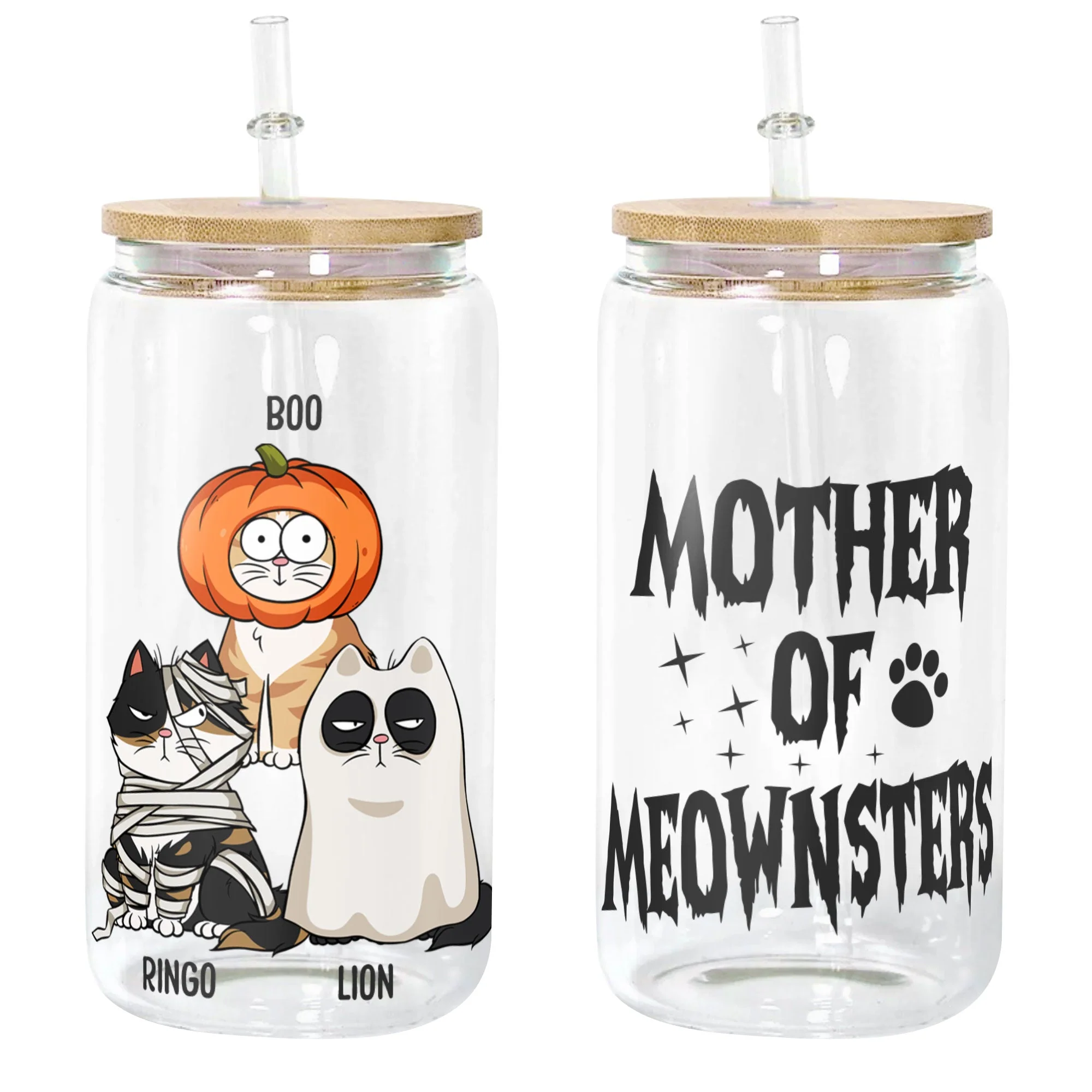 Mother Of Meownsters - Personalized Clear Glass Cup - Image 2