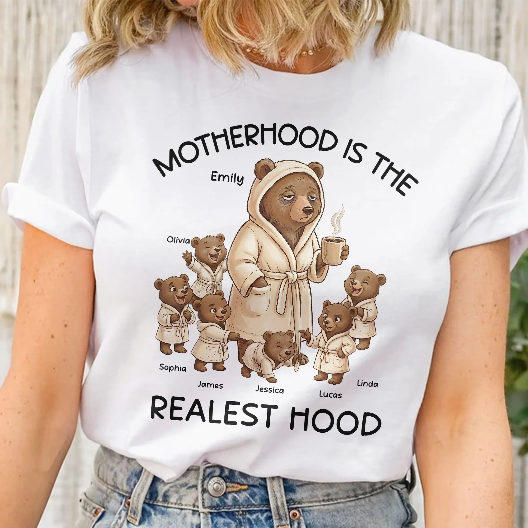 Motherhood Is The Realest Hood, Mama Bear - Personalized Shirt - Image 2