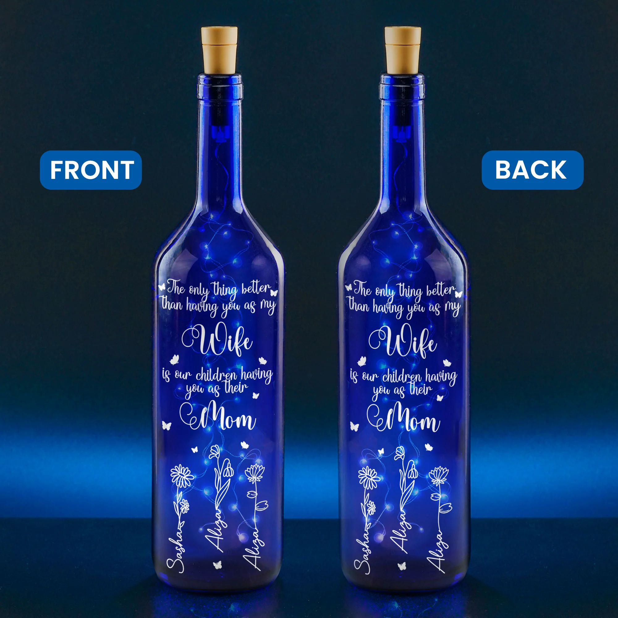 Mother's Day Gift From Husband - Having You As Our Children's Mom - Personalized Blue Bottle Lamp - Image 4