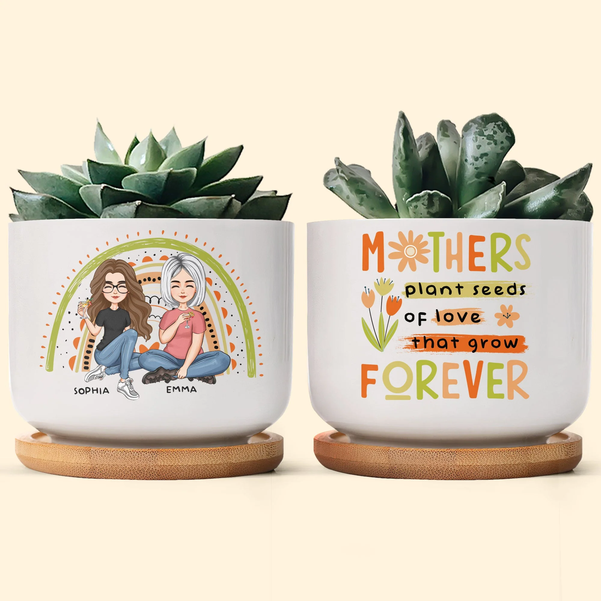 Mothers Plant Seeds Of Love That Grow Forever - Personalized Ceramic Plant Pot With Tray