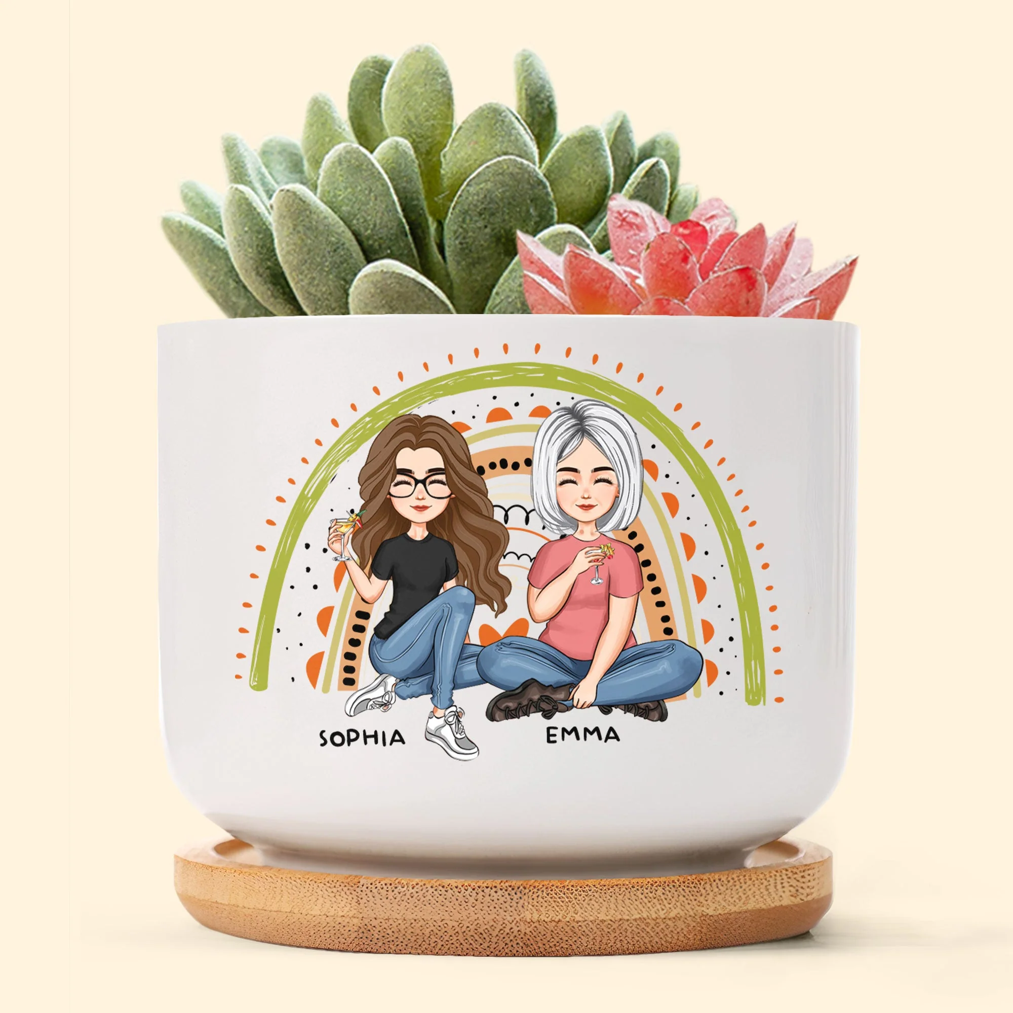 Mothers Plant Seeds Of Love That Grow Forever - Personalized Ceramic Plant Pot With Tray - Image 2