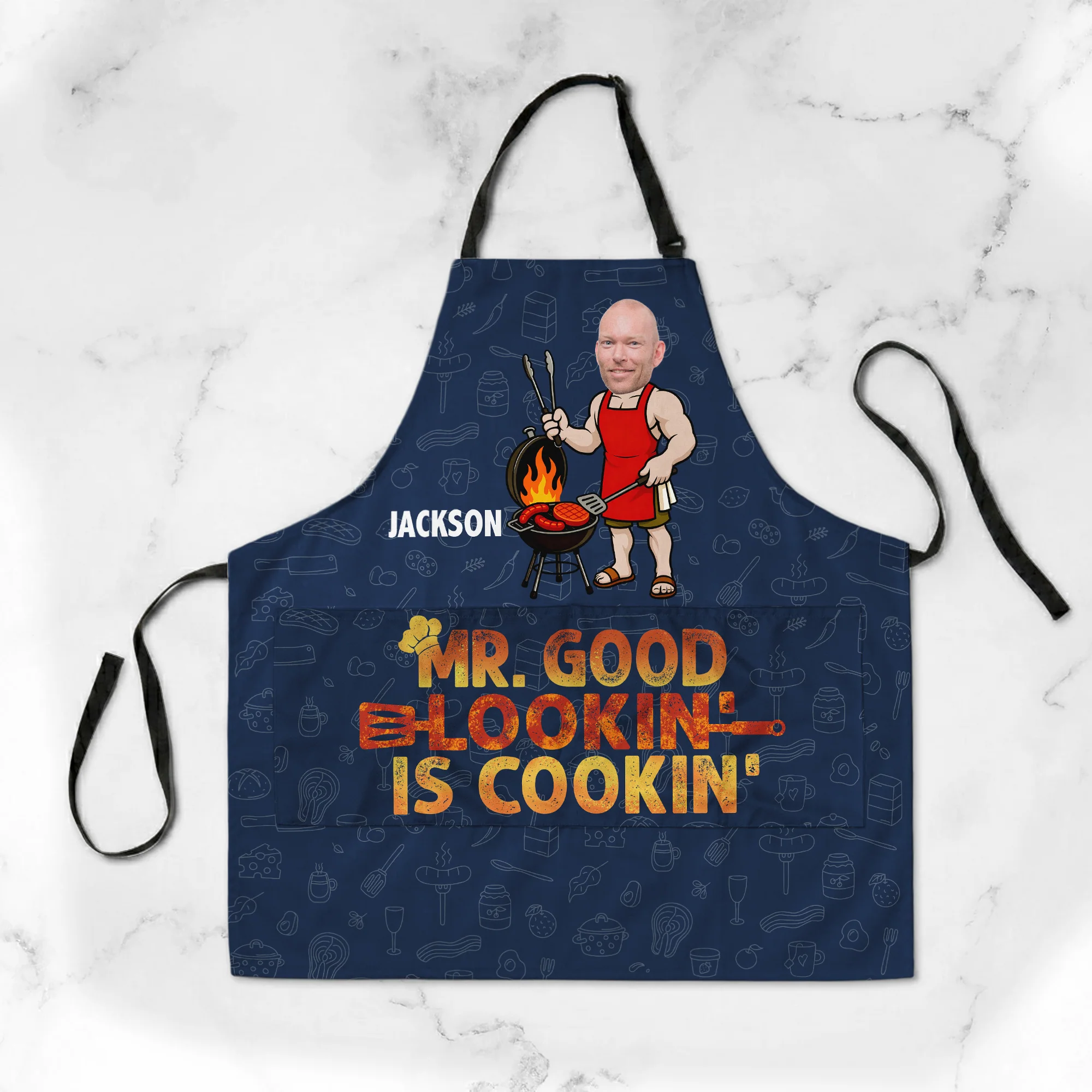 Mr. Good Lookin' Is Cookin' Funny Father's Day Gift For Dad, Husband, Grandpa - Personalized Apron - Image 5