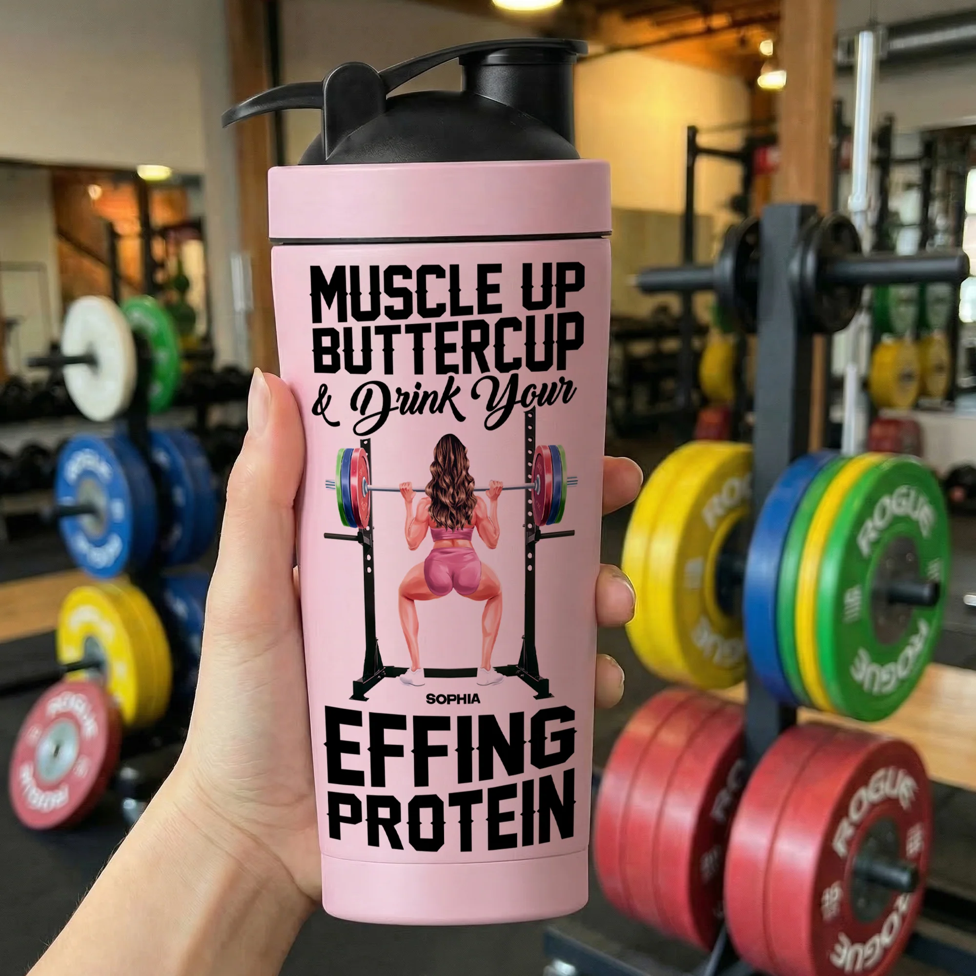 Muscle Up Buttercup & Drink Your Effing Protein Fitness For Team, Him - Personalized Protein Shaker - Image 3