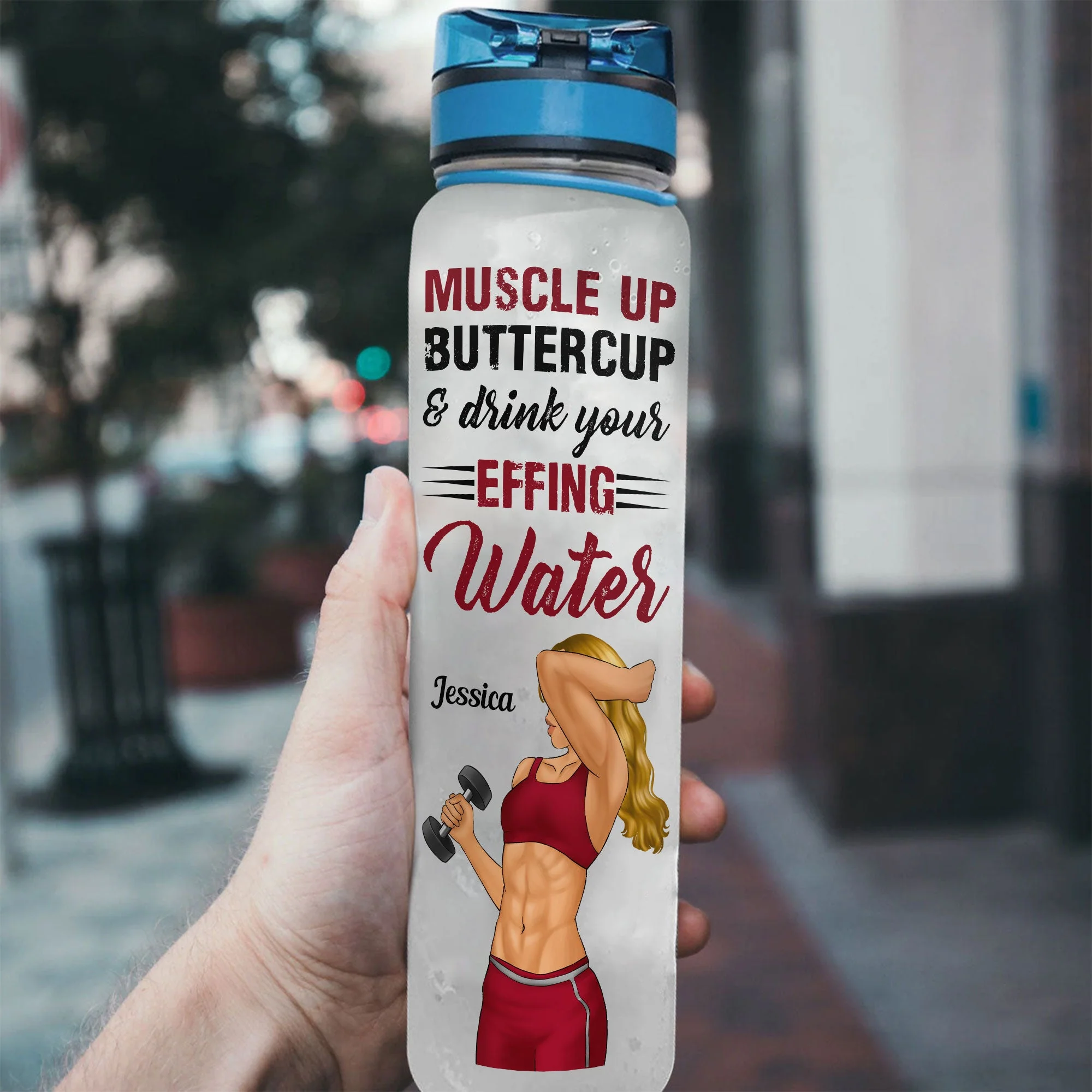 Muscle Up Buttercup  - Personalized Water Tracker Bottle - Birthday, Funny, Motivation Gift For Fitness Lovers, Gymers - Image 3