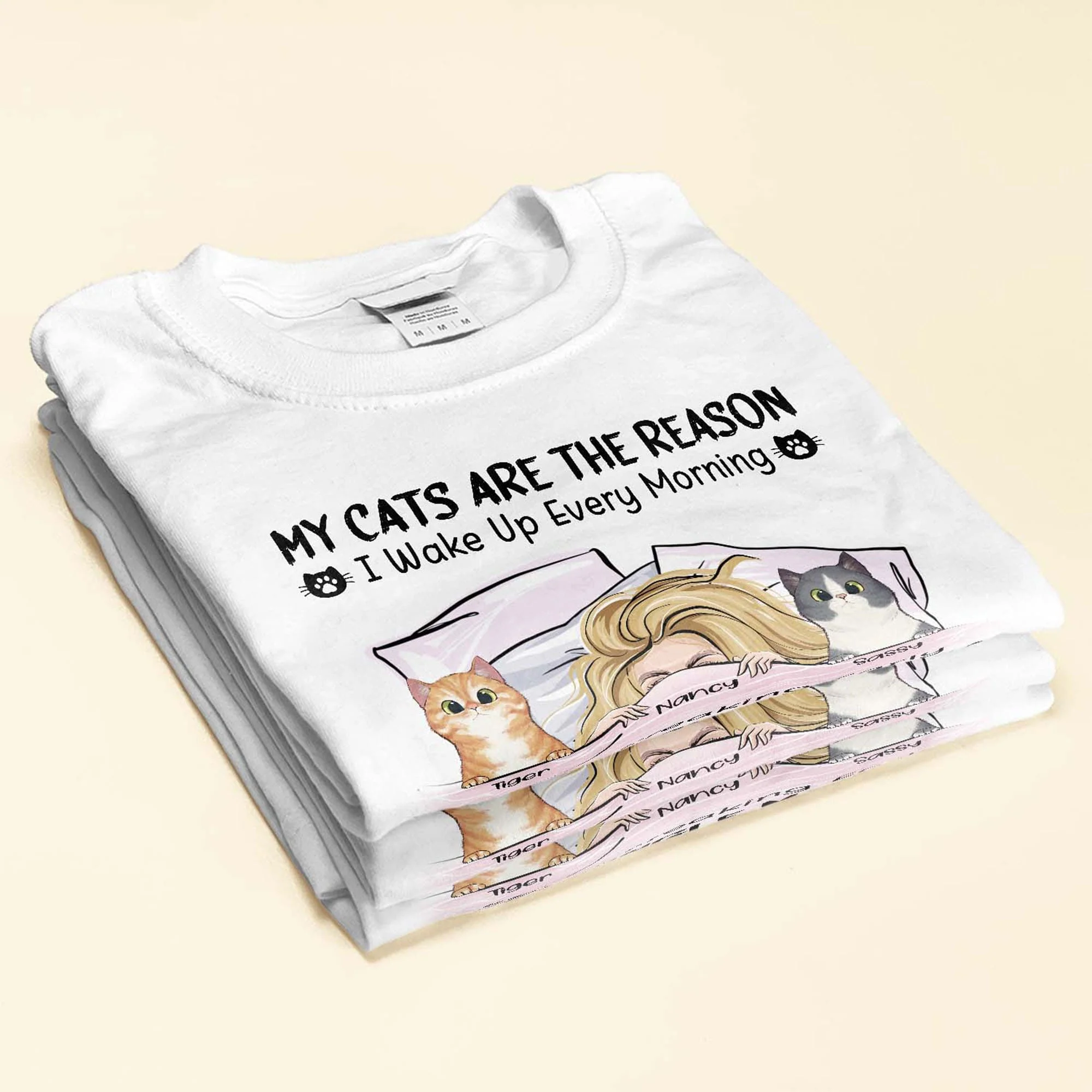 My Cats Are Reasons I Wake Up Every Morning - Personalized Shirt - Gift For Cat Lovers, Cat Mom - Peeking Cats - Image 2