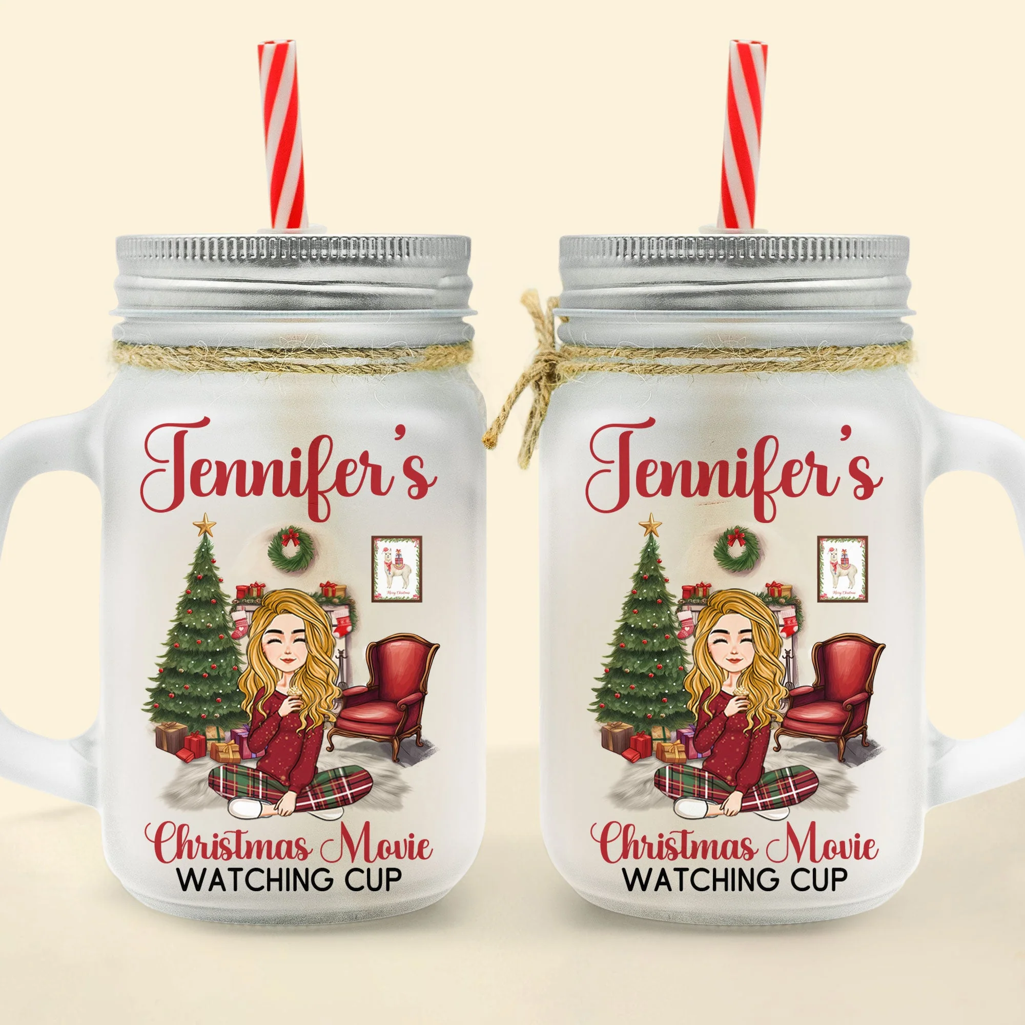 My Christmas Movie Cup - Personalized Mason Jar Cup With Straw - Image 6