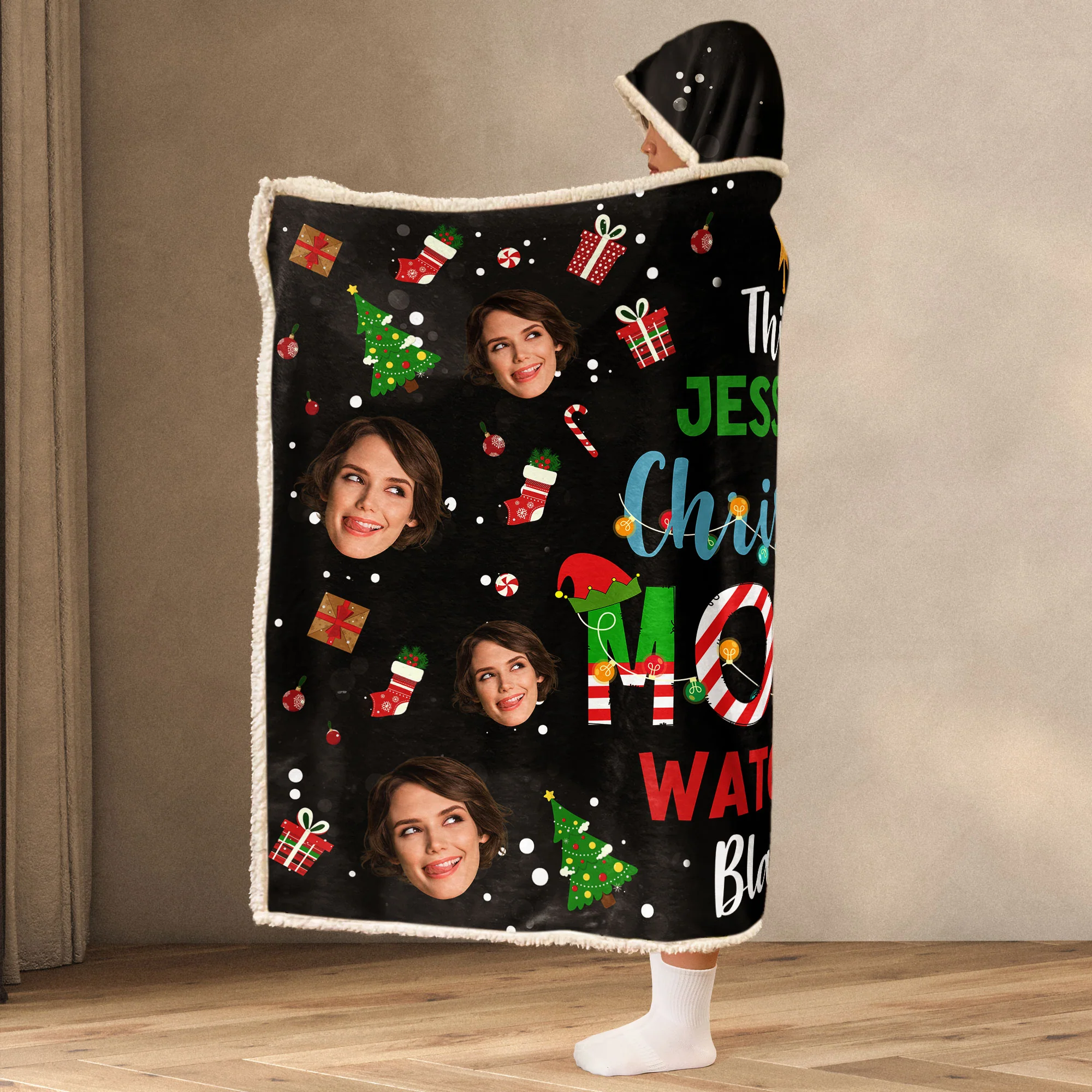 My Christmas Movie Watching Blanket - Personalized Photo Wearable Blanket Hoodie - Image 4