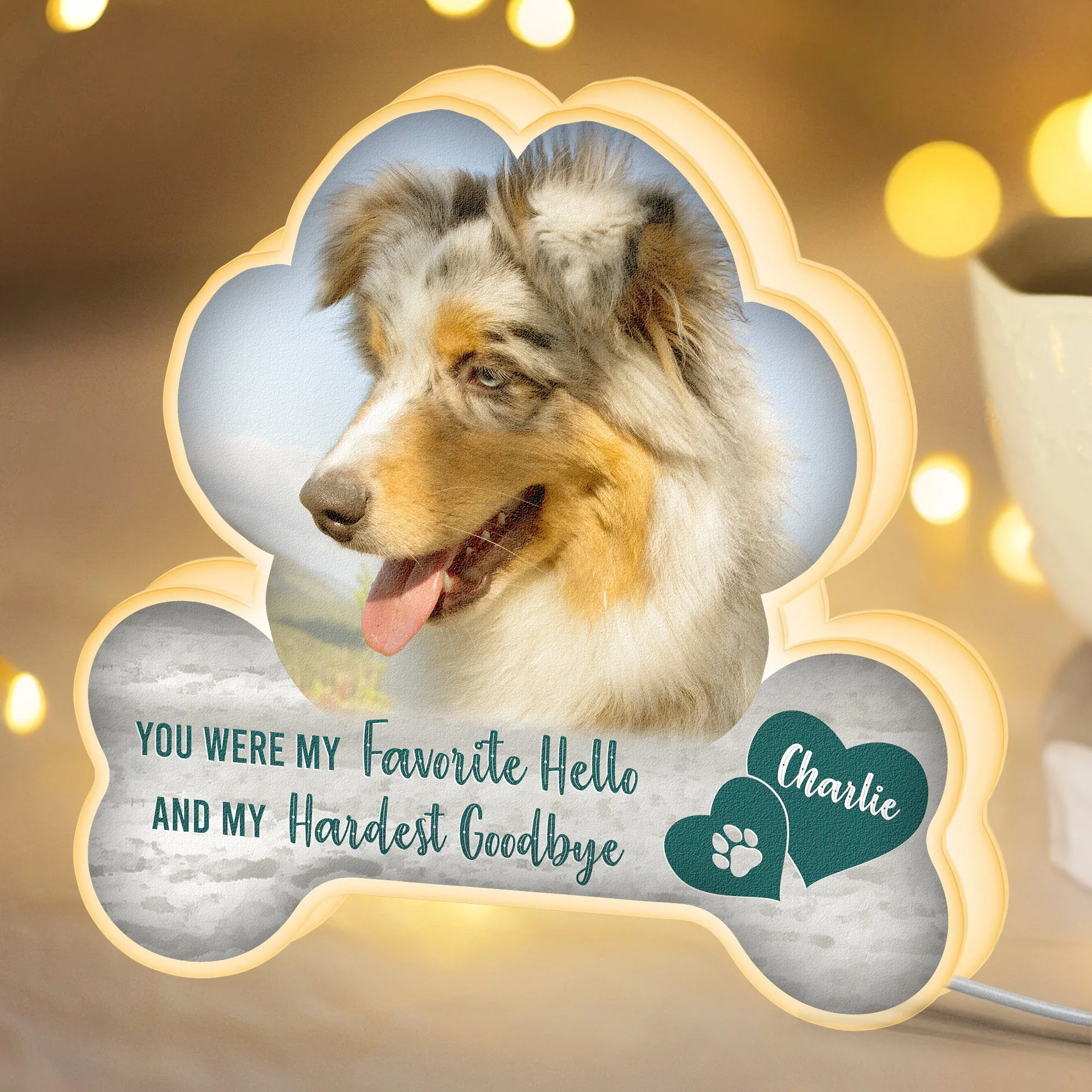 My Favorite Hello And My Hardest Goodbye Memorial Pet - Custom Shape Photo Light Box - Image 4