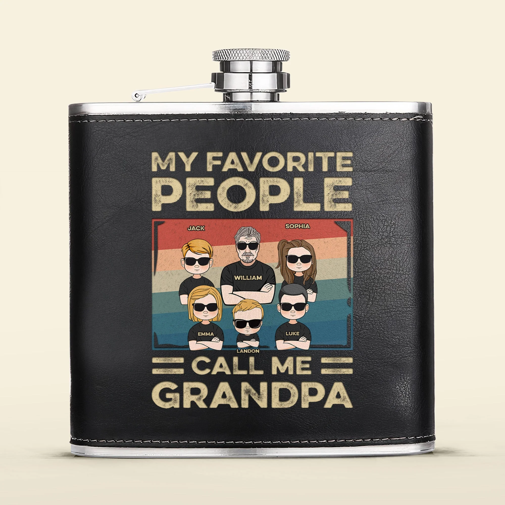 My Favorite People Call Me Grandpa - Personalized Leather Flask - Image 3