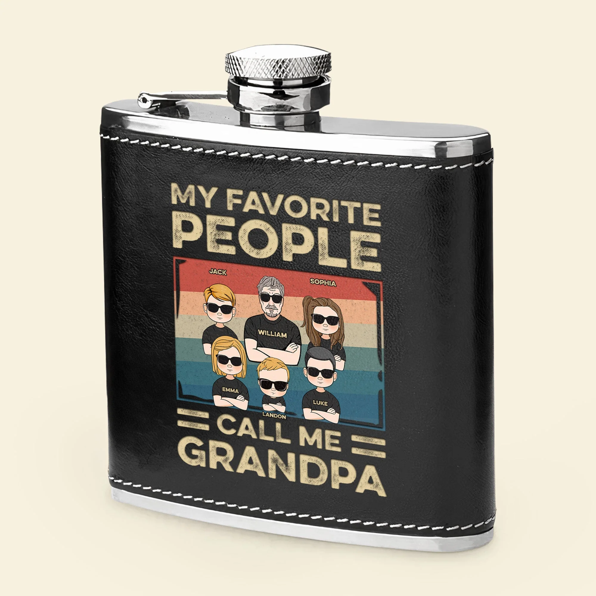 My Favorite People Call Me Grandpa - Personalized Leather Flask - Image 4