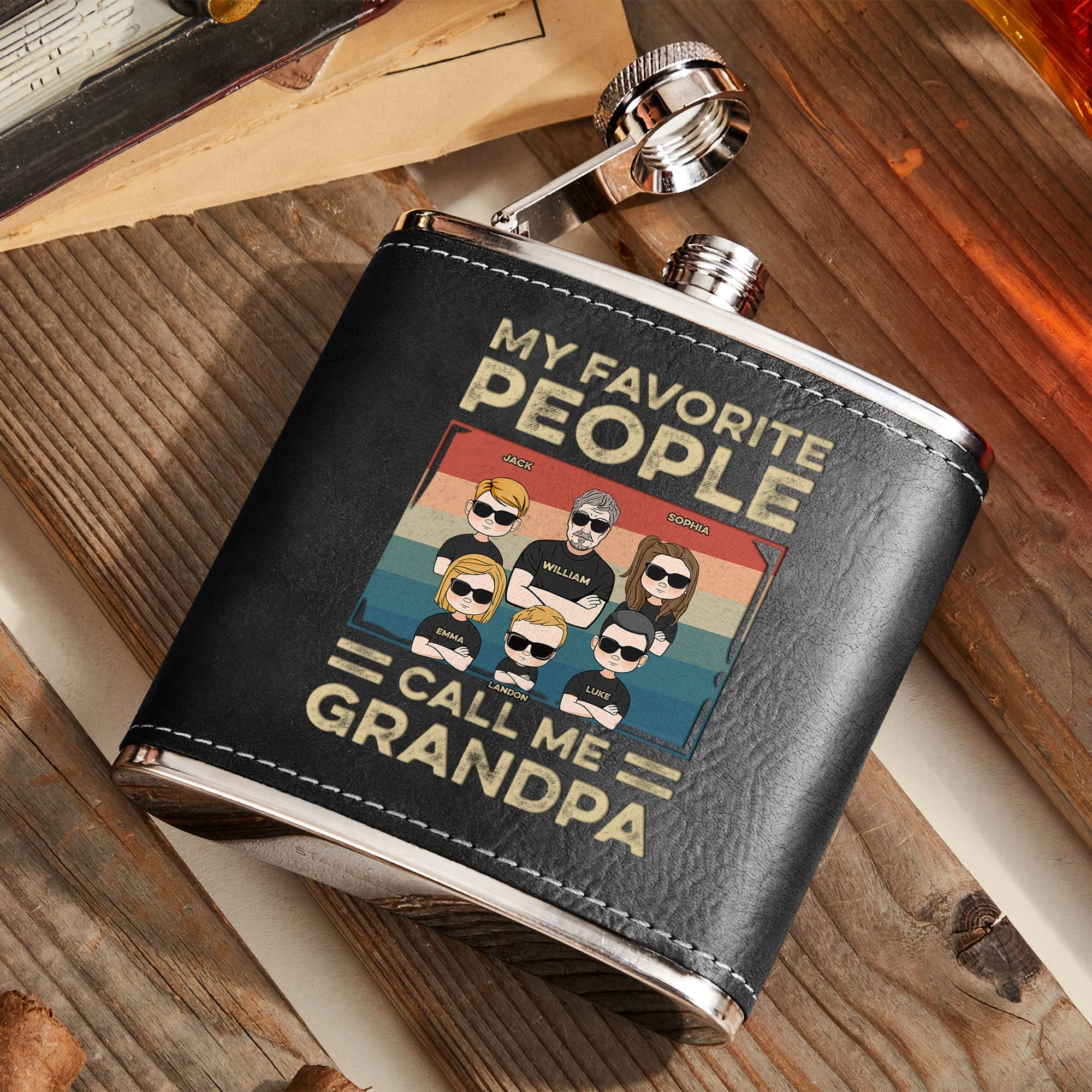 My Favorite People Call Me Grandpa - Personalized Leather Flask - Image 5