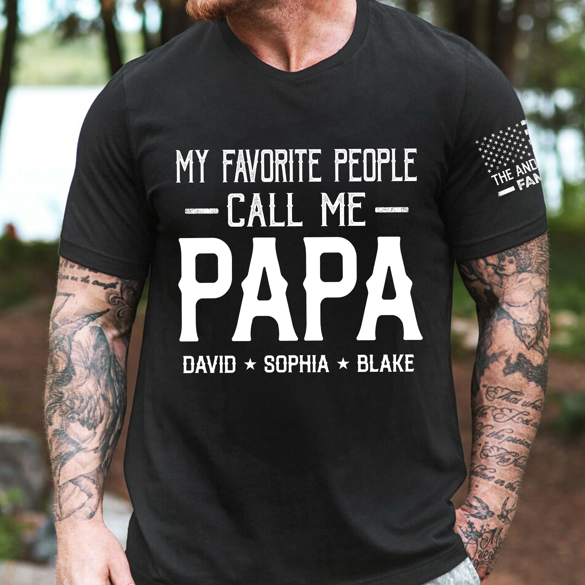 My Favorite People Call Me Papa, Dad, Kid, Grandkid Name Flag - Personalized Shirt - Image 3