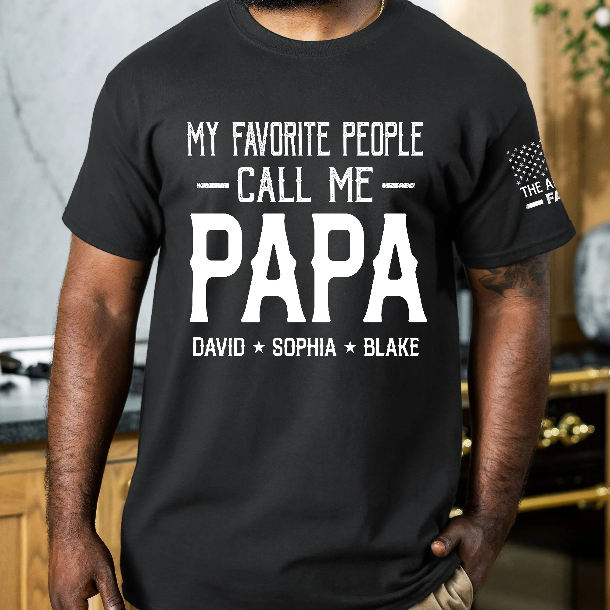 My Favorite People Call Me Papa, Dad, Kid, Grandkid Name Flag - Personalized Shirt - Image 4