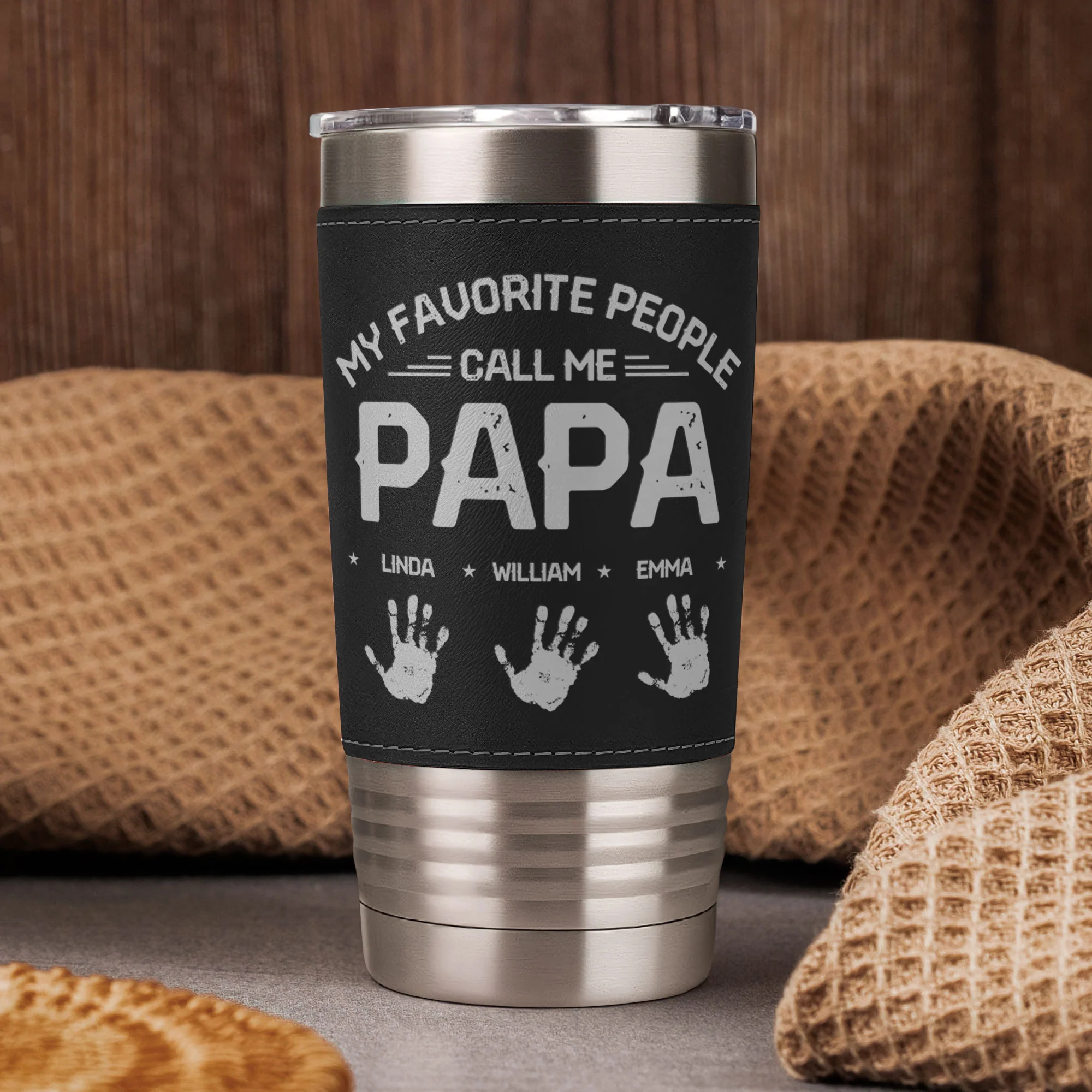 My Favorite People Call Me Papa - Personalized 20oz Leather Wrapped Tumbler - Image 3