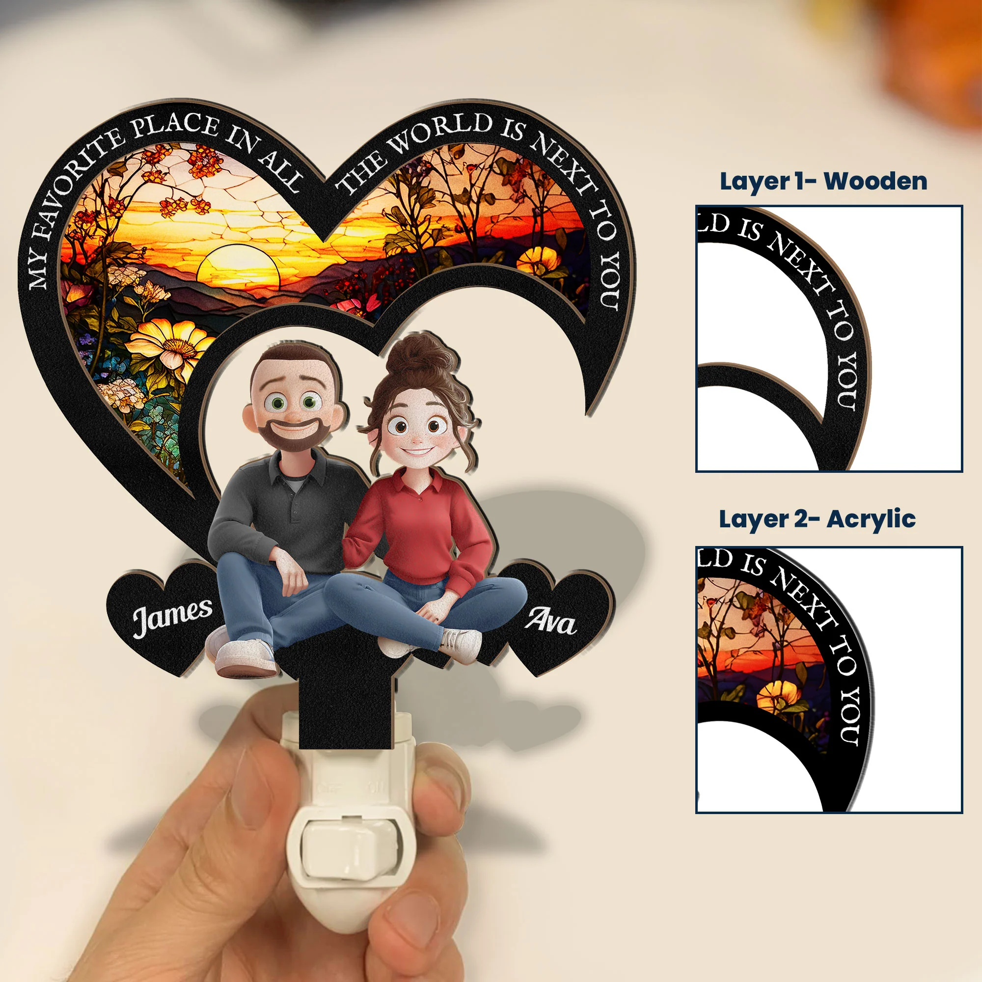 My Favorite Place In All The World - Personalized Wood And Acrylic Night Light - Image 2