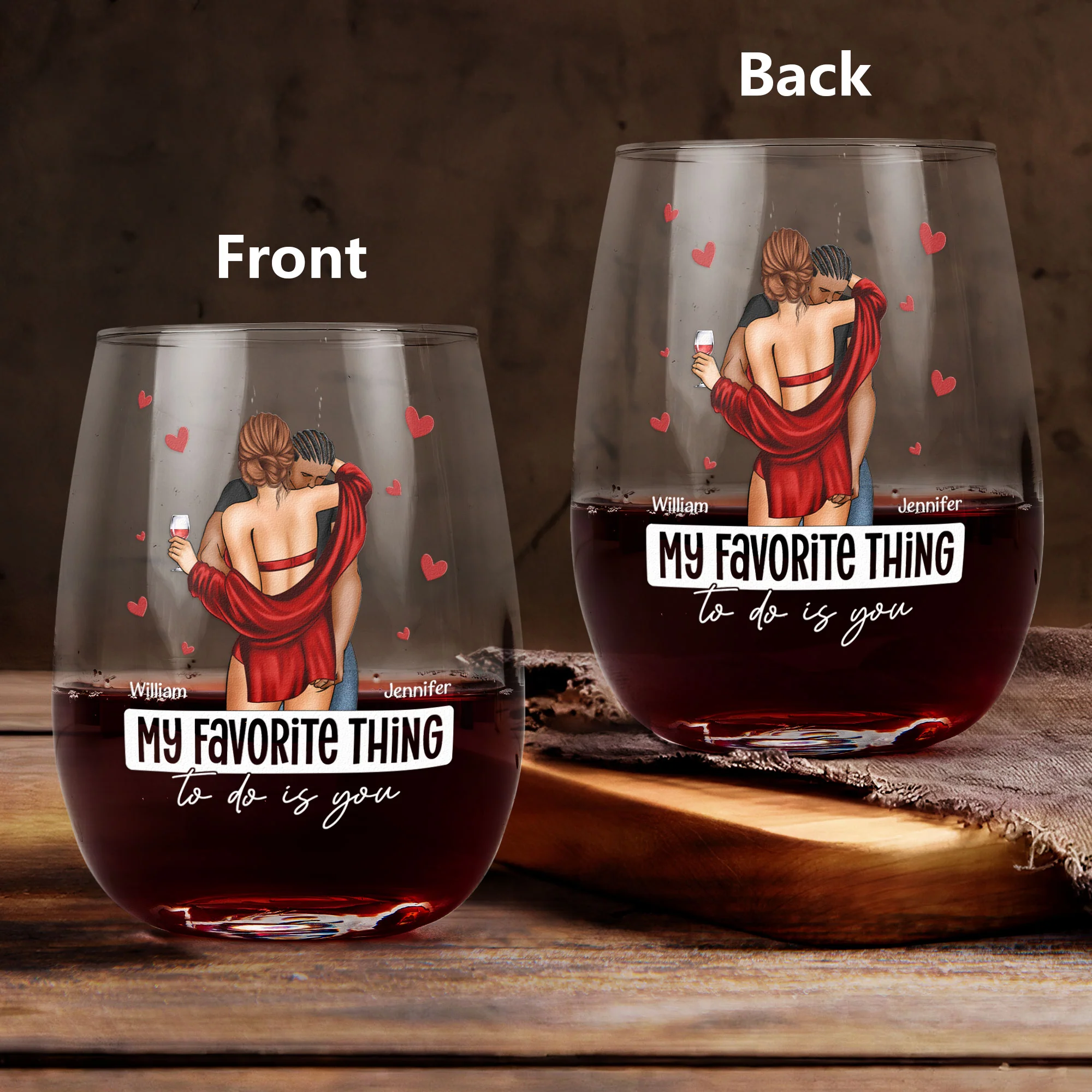 My Favorite Thing To Do Is You - Gifts For Couples, Husband, Wife - Personalized Stemless Wine Glass - Image 2