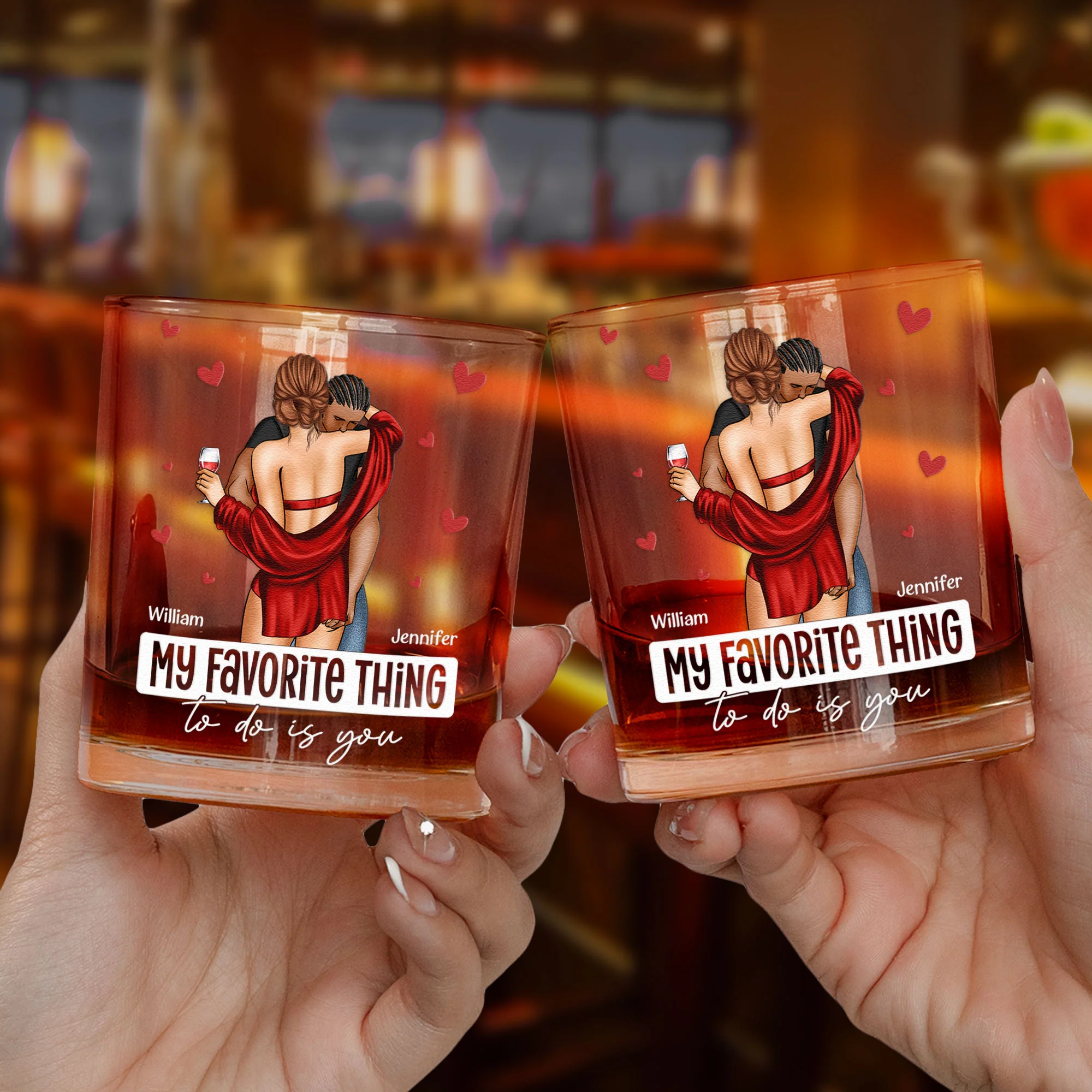 My Favorite Thing To Do Is You - Personalized Whiskey Glass - Image 4