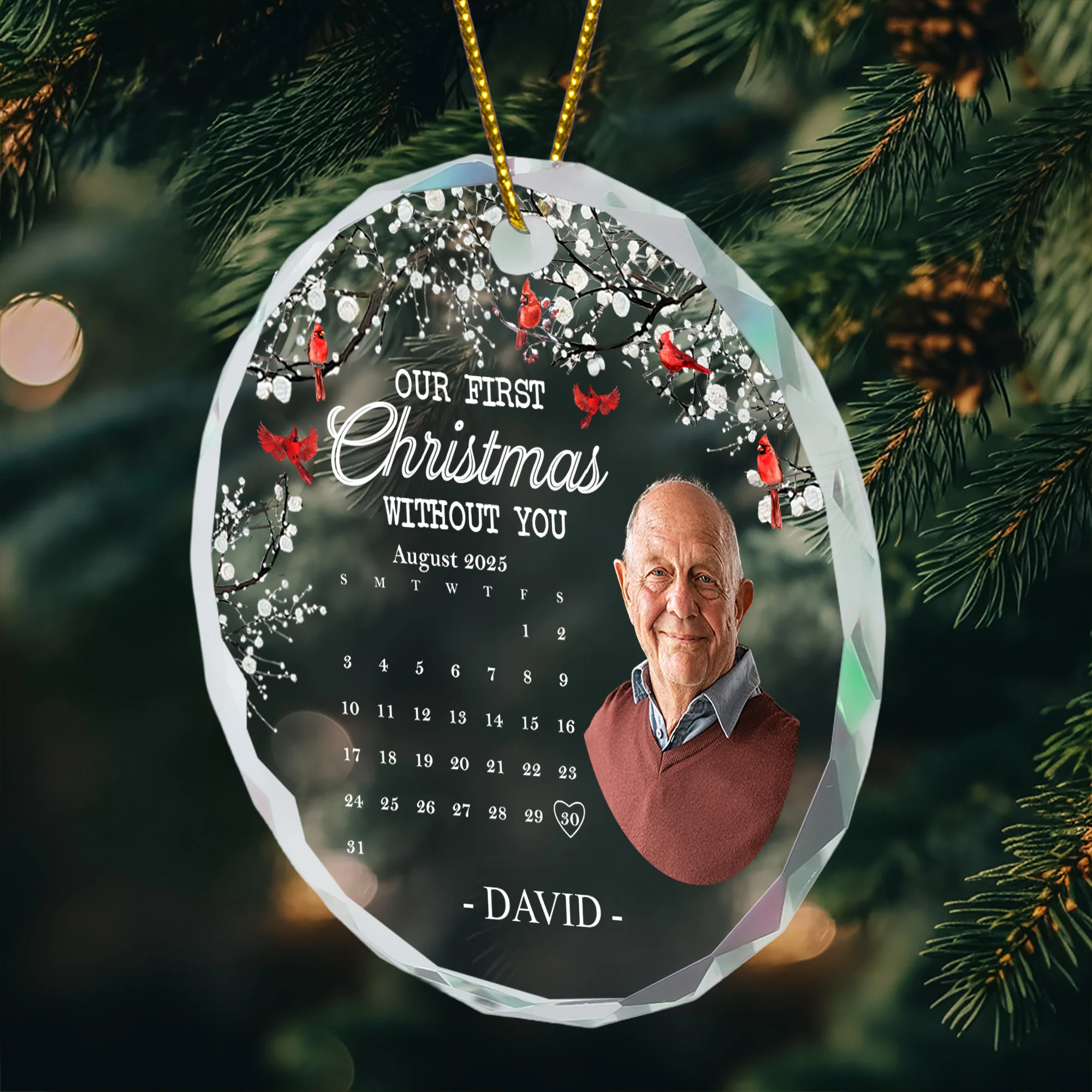 My First Christmas Without You Custom Year - Personalized Glass Photo Ornament - Image 2