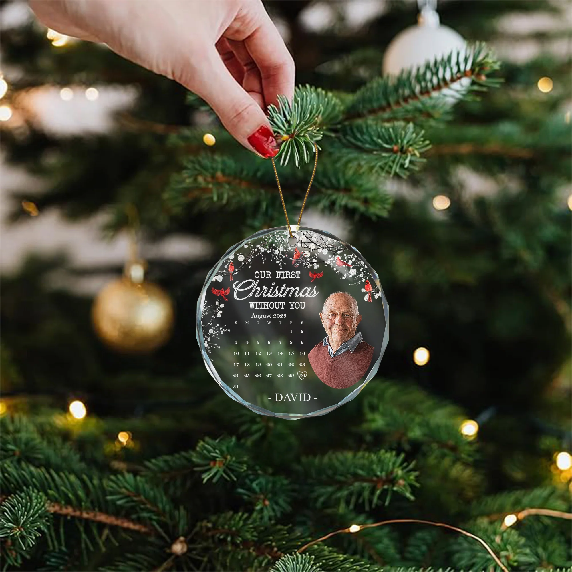 My First Christmas Without You Custom Year - Personalized Glass Photo Ornament - Image 5