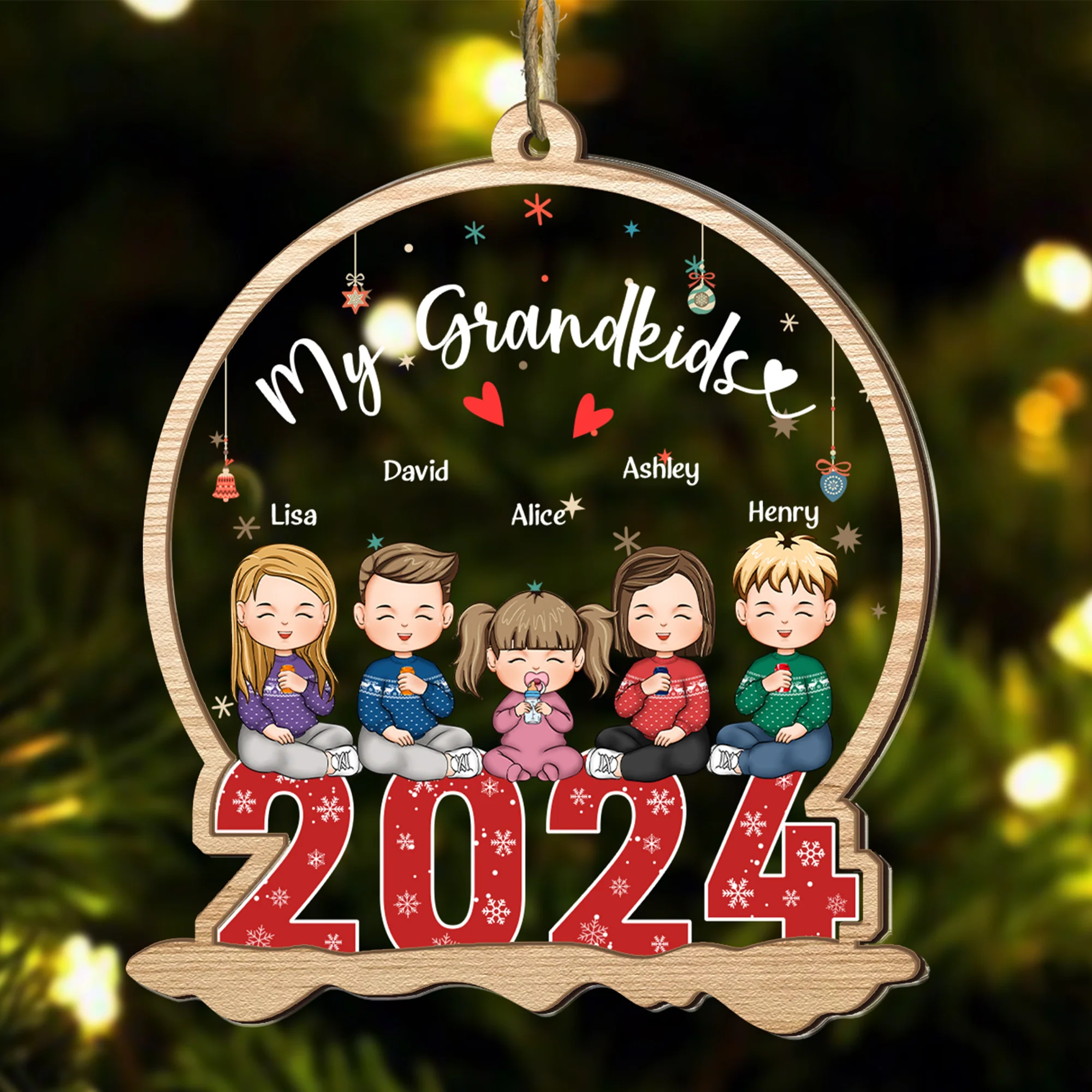 My Grandkids 2024 - Personalized Wood And Acrylic Ornament - Image 2