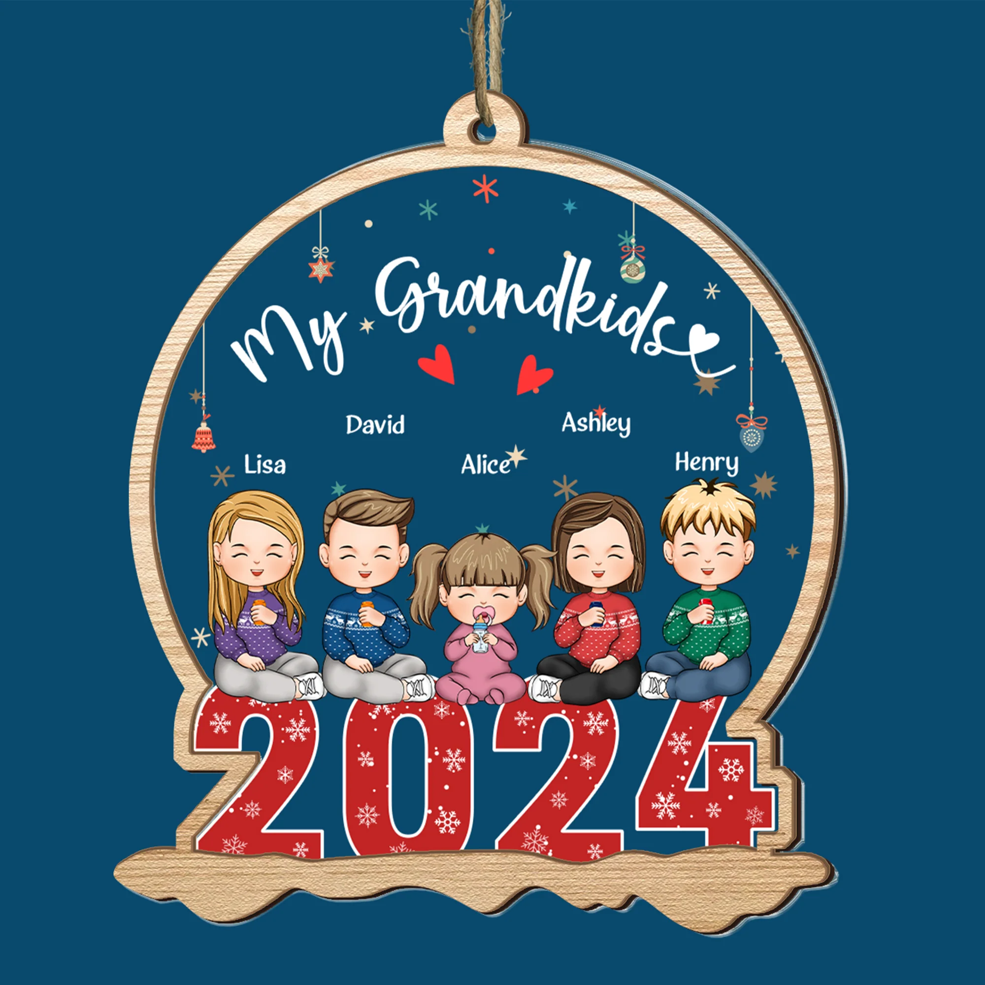 My Grandkids 2024 - Personalized Wood And Acrylic Ornament - Image 3