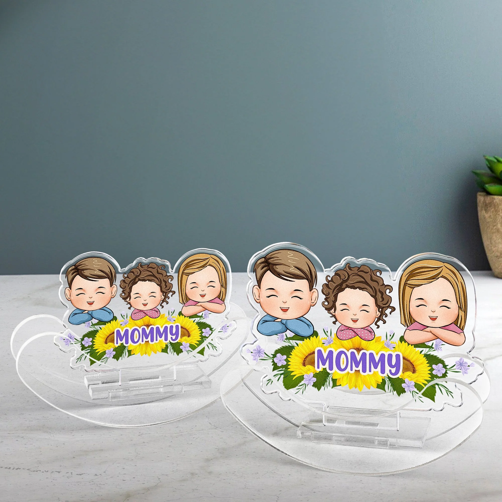 My Little Kids With Sunflowers - Personalized Acrylic Shaking Stand - Image 3
