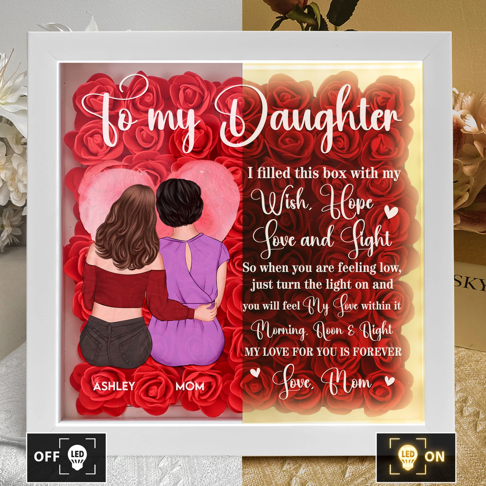 My Love For You Is Forever - Personalized Flower Shadow Box With LED Light - Image 3