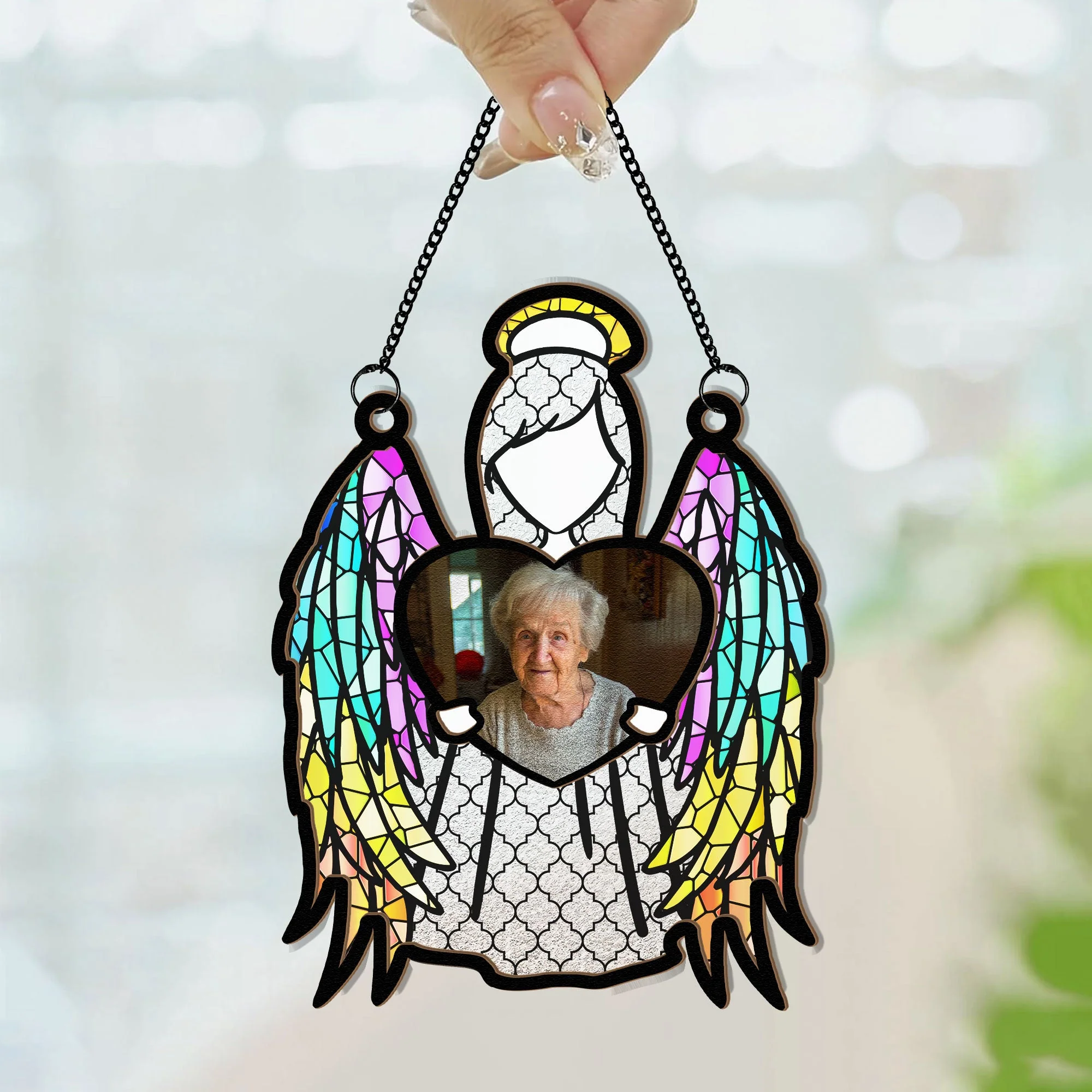 My Love Is With The Angel - Personalized Window Hanging Suncatcher Photo Ornament - Image 5