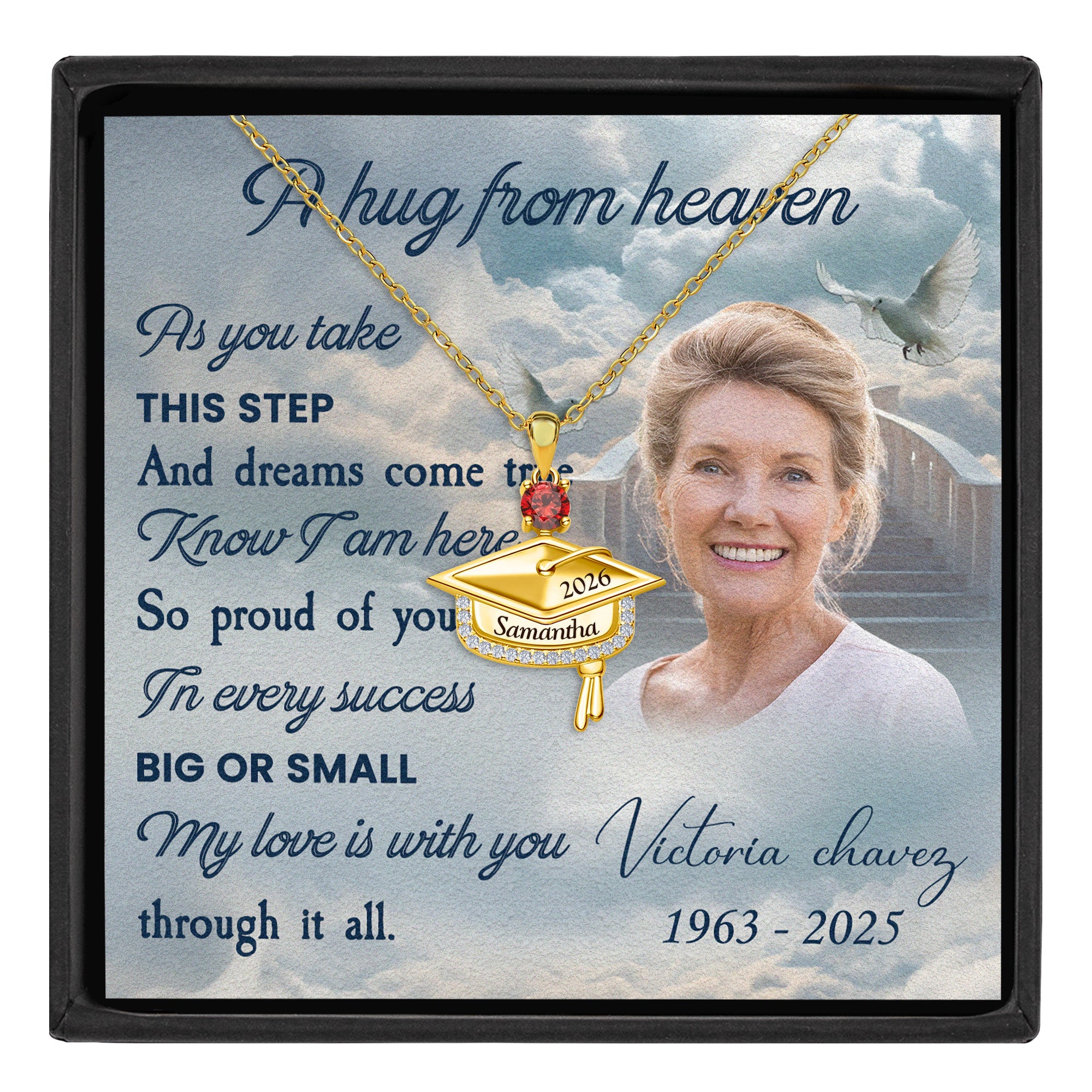 My Love With You - Personalized Photo Graduation Cap Pendant Necklace With Birthstone - Image 2