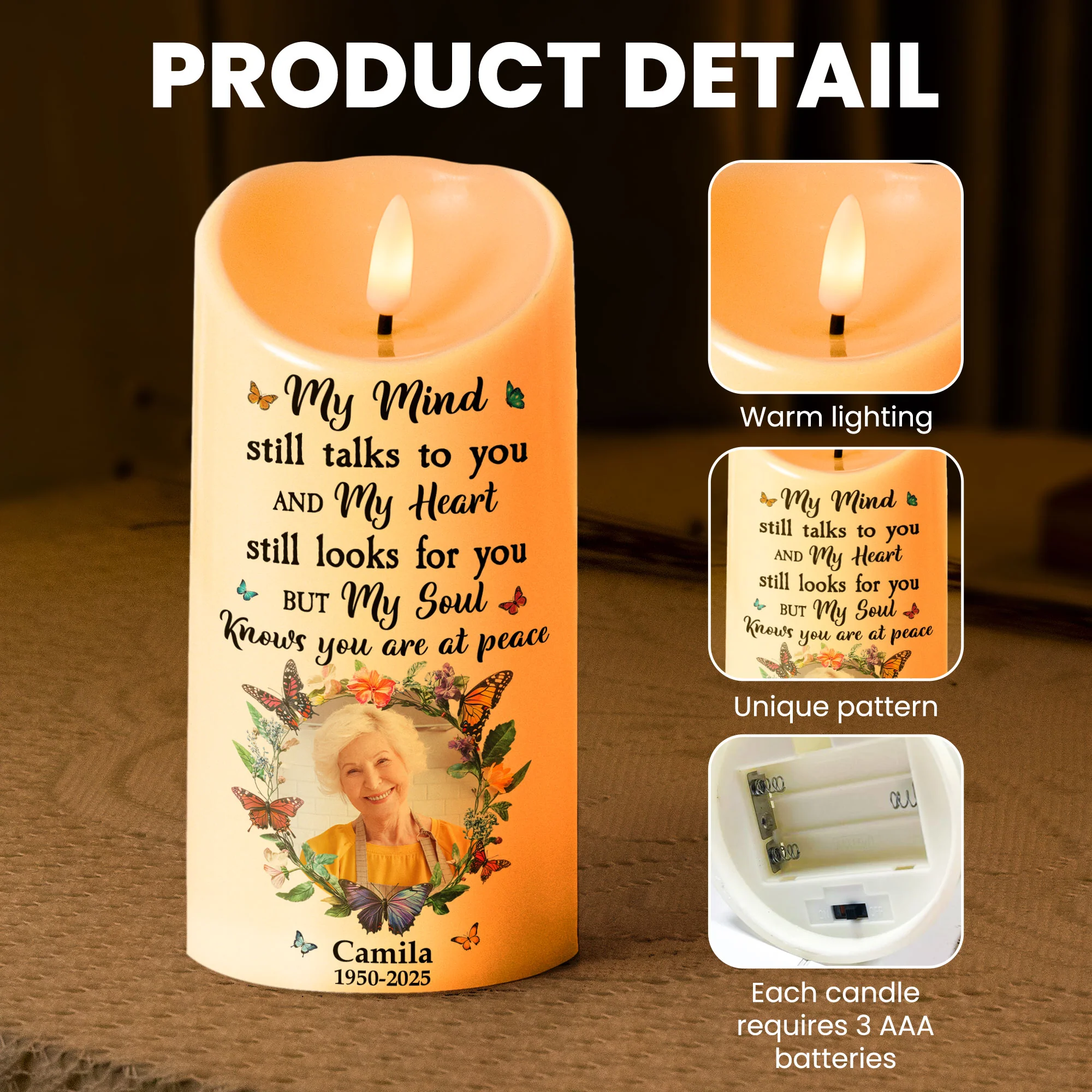 My Mind Still Talks To You - Personalized Photo LED Candle - Image 5