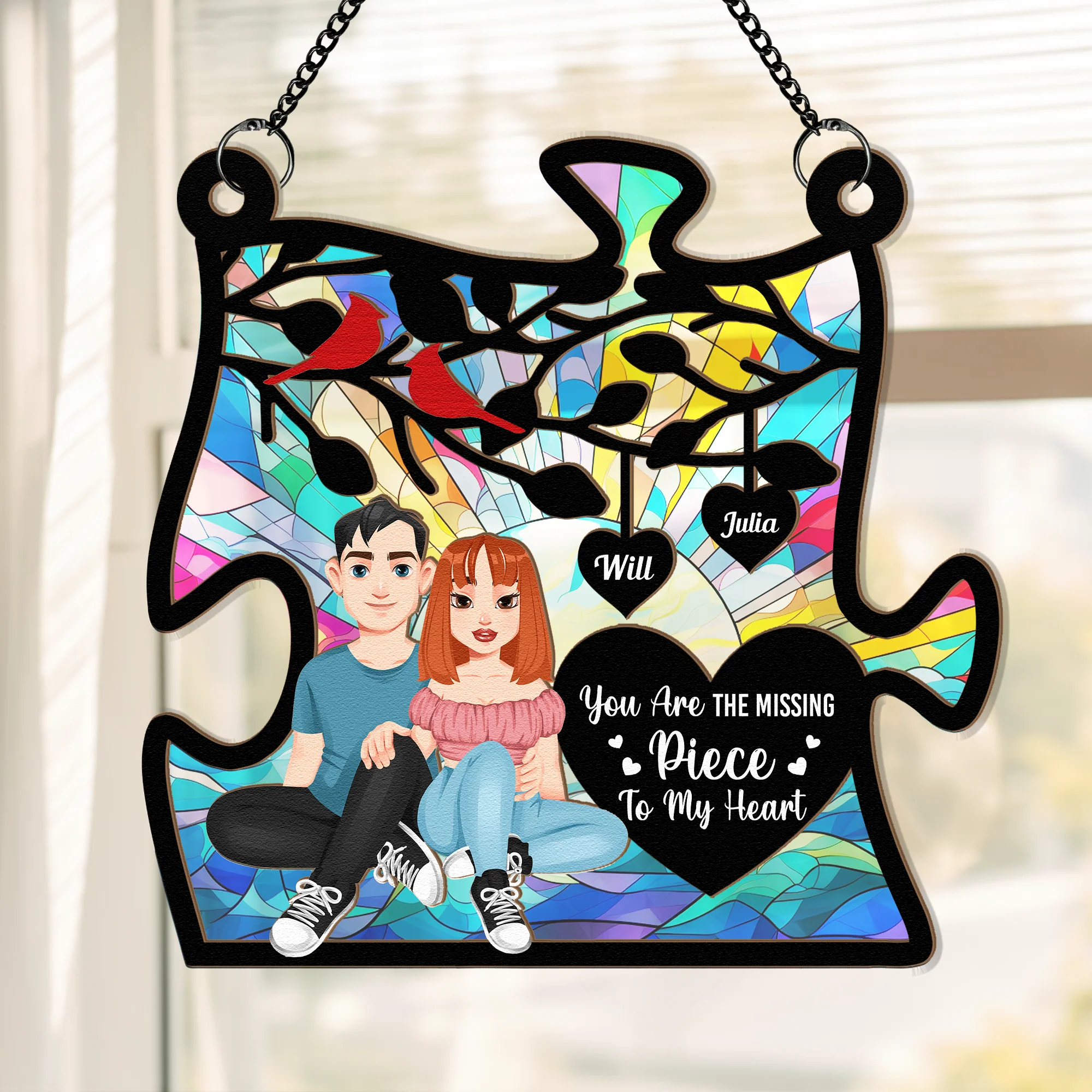 My Missing Piece Anniversary Gifts Couples - Personalized Window Hanging Suncatcher Ornament - Image 2
