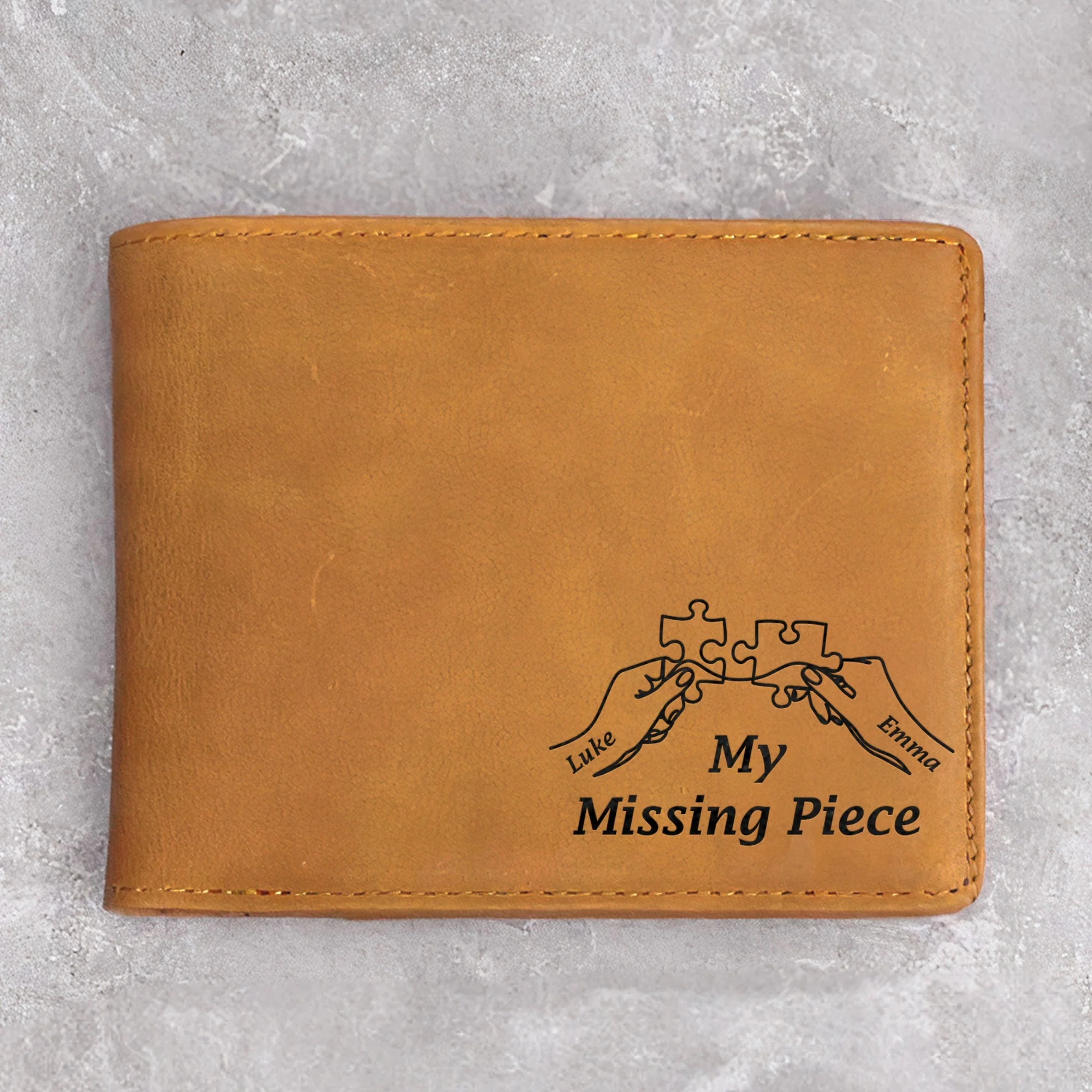 My Missing Piece Couple Hands- Personalized Leather Wallet - Image 2