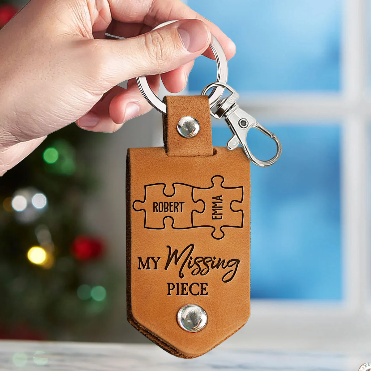My Missing Piece Drive Safe I Need You - Personalized Leather Photo Keychain - Image 4