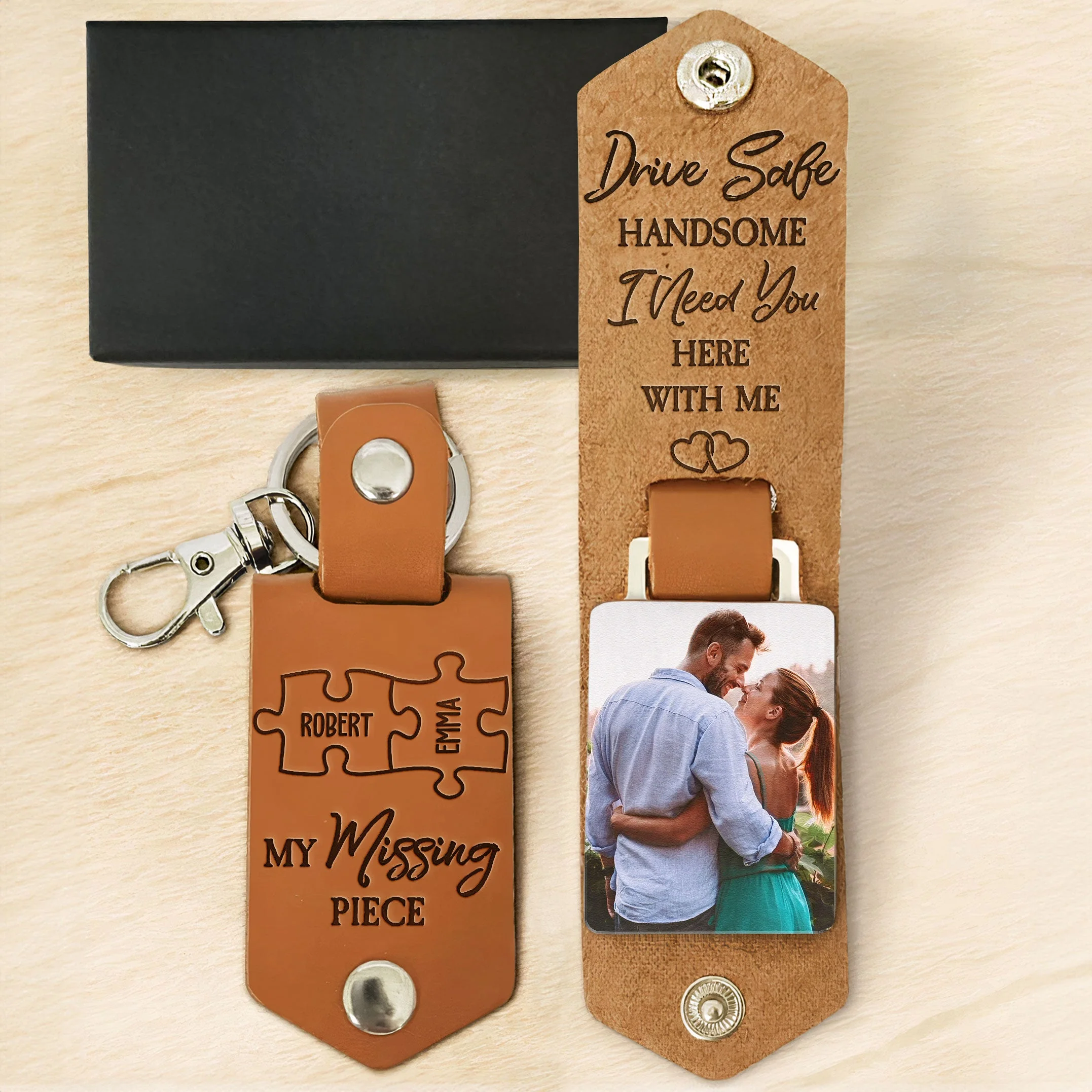 My Missing Piece Drive Safe I Need You - Personalized Leather Photo Keychain - Image 5
