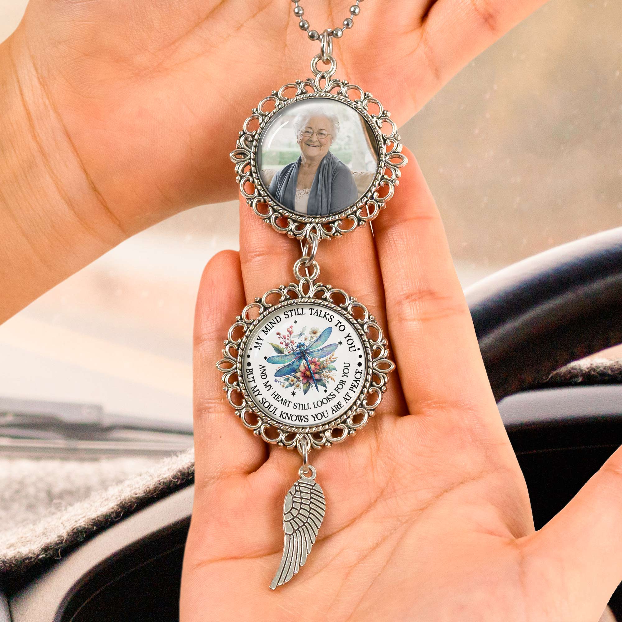 My Soul Knows You Are At Peace - Personalized Photo Car Ornament - Image 4