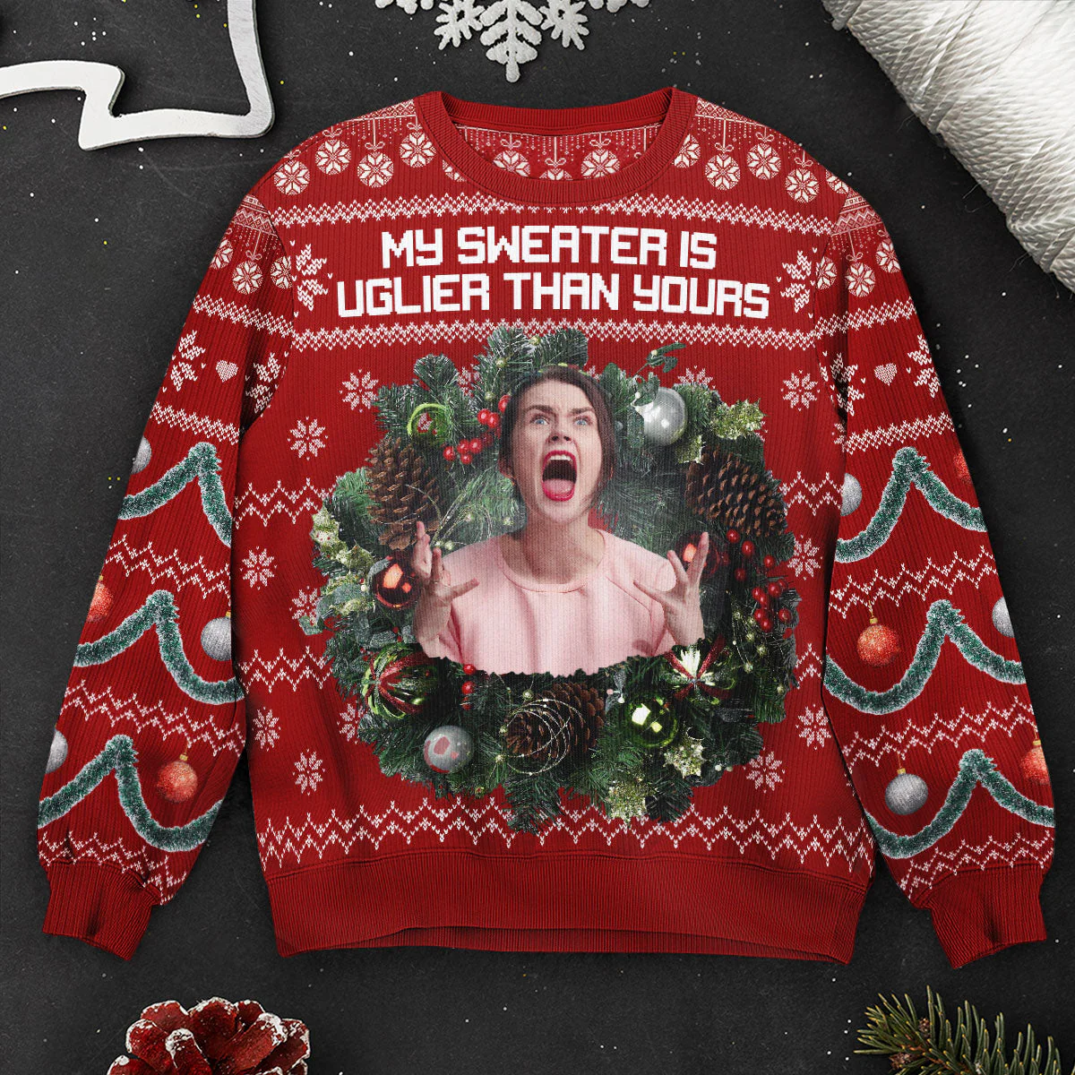 My Sweater Is Uglier Than Yours Silly Face - Personalized Photo Ugly Sweater - Image 2